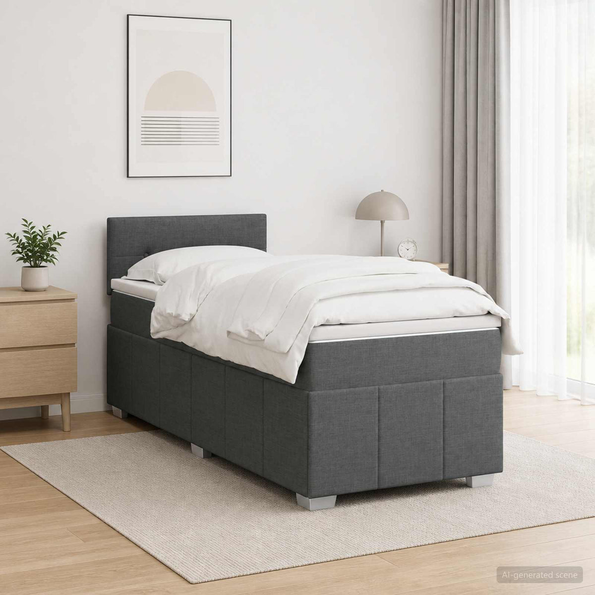 Box Spring Seng med Madras og LED Mørkegrå 90 x 190 cm Stof
