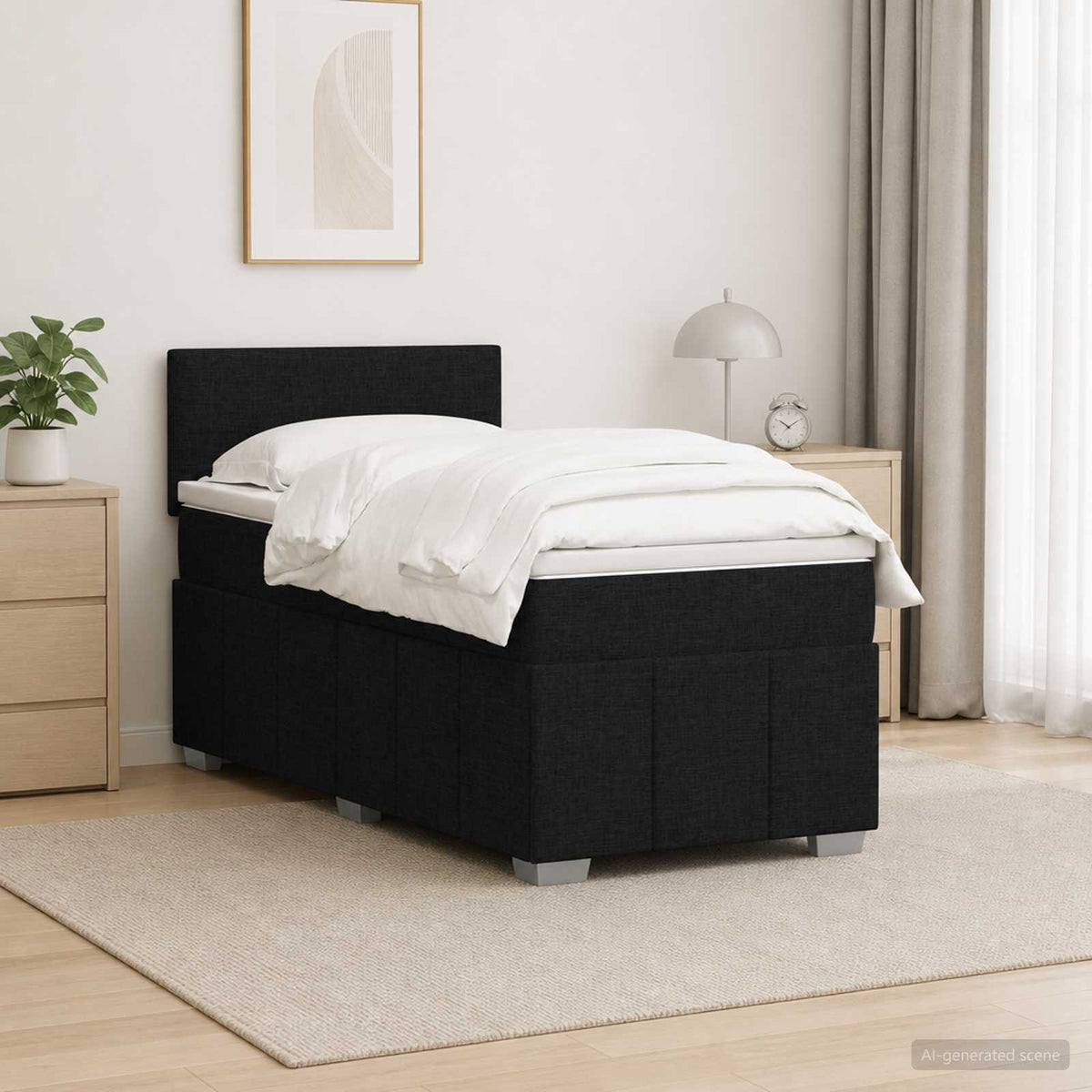 Boxmadras med topmadras med hovedgærde Sort 90 x 190 cm Stof