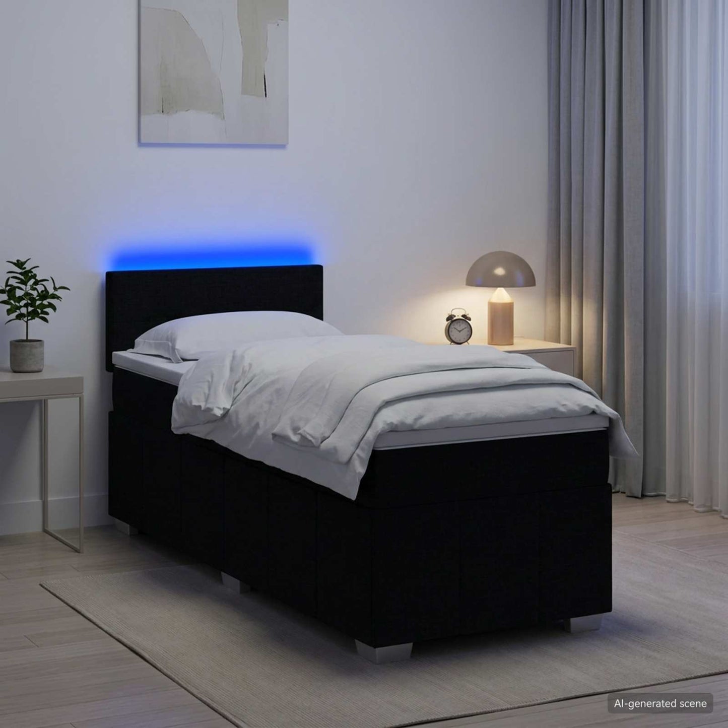 Boxmadras med topmadras med hovedgærde Sort 100 x 200 cm Stof