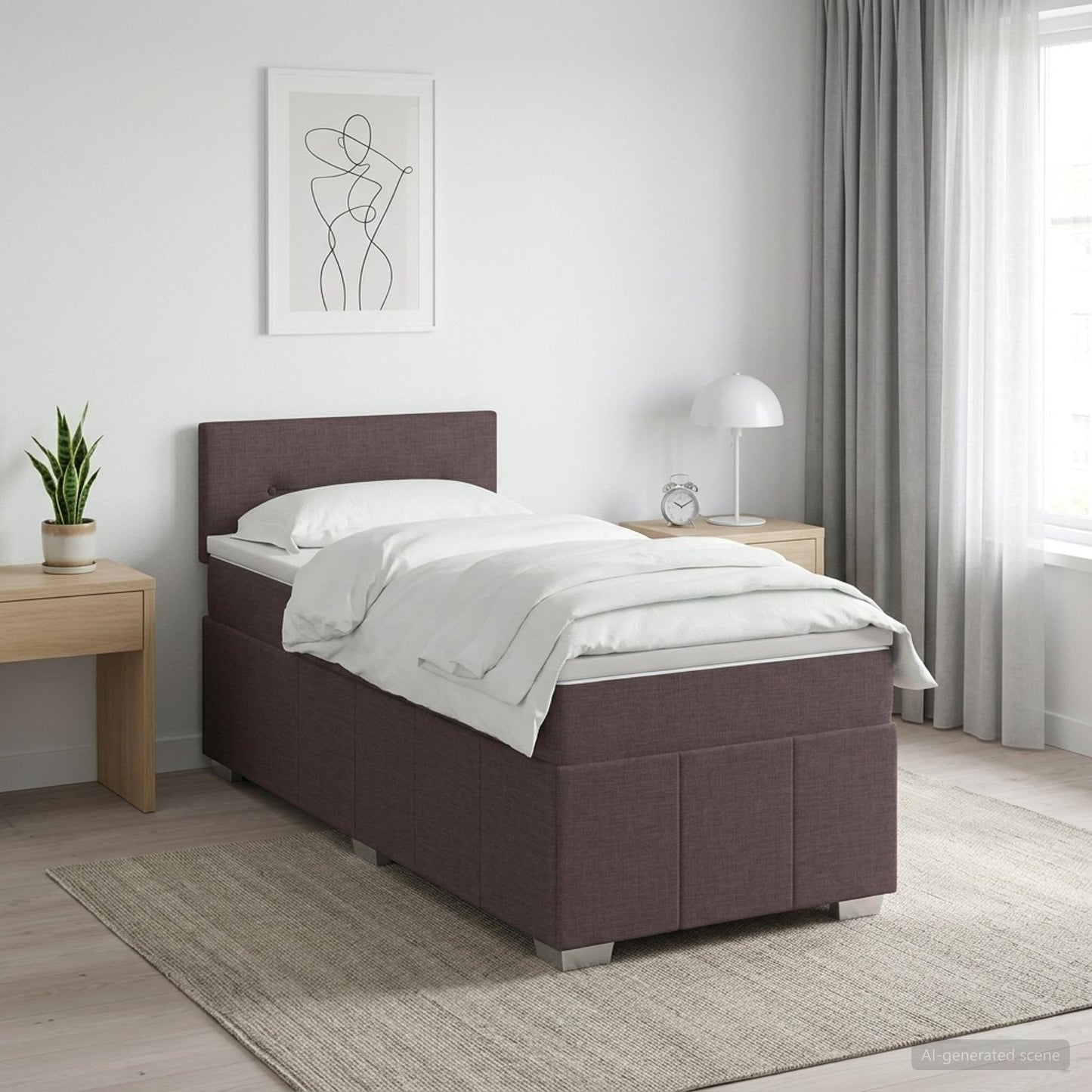Boxmadras med topmadras Mørk Brun 90 x 200 cm Stof
