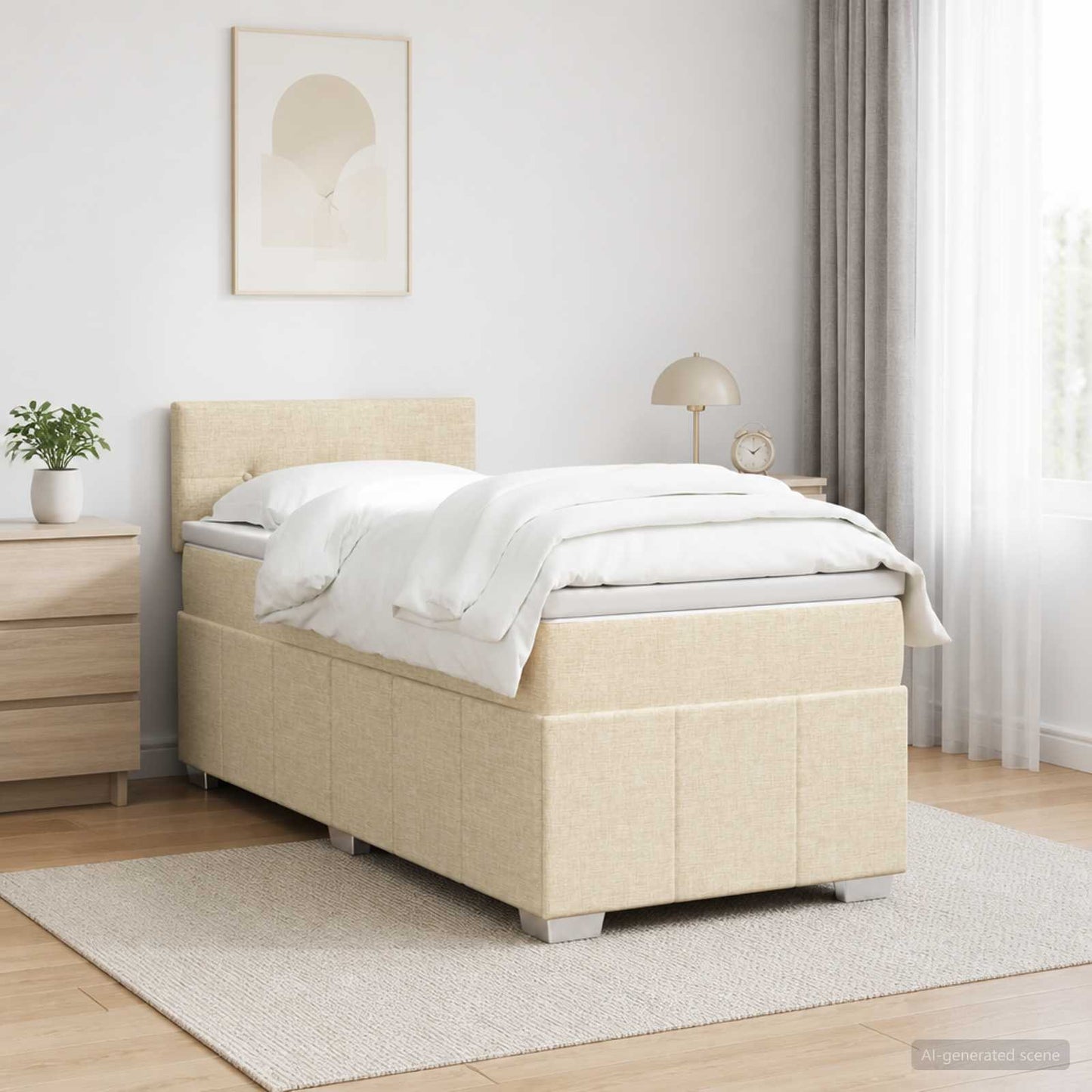 Boxmadras med topmadras Cremefarvet 80 x 200 cm Stof