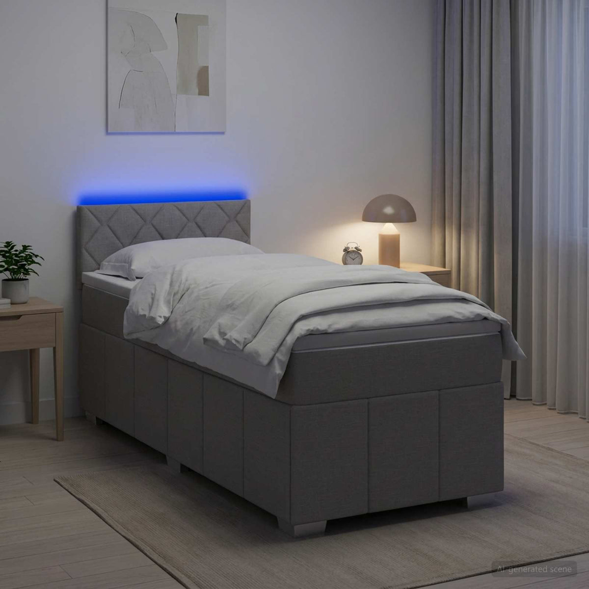 vidaXL Boxmadras med topmadras med hovedgærde Lysegrå 90 x 200 cm Stof