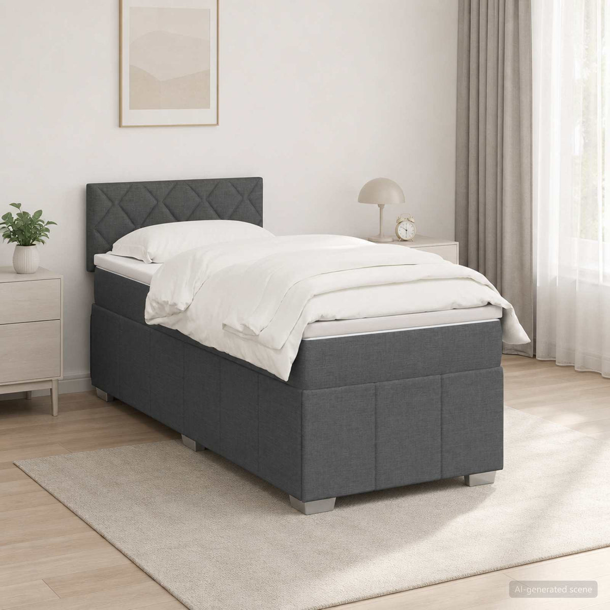Boxmadras med topmadras Mørkegrå 90 x 190 cm Stof