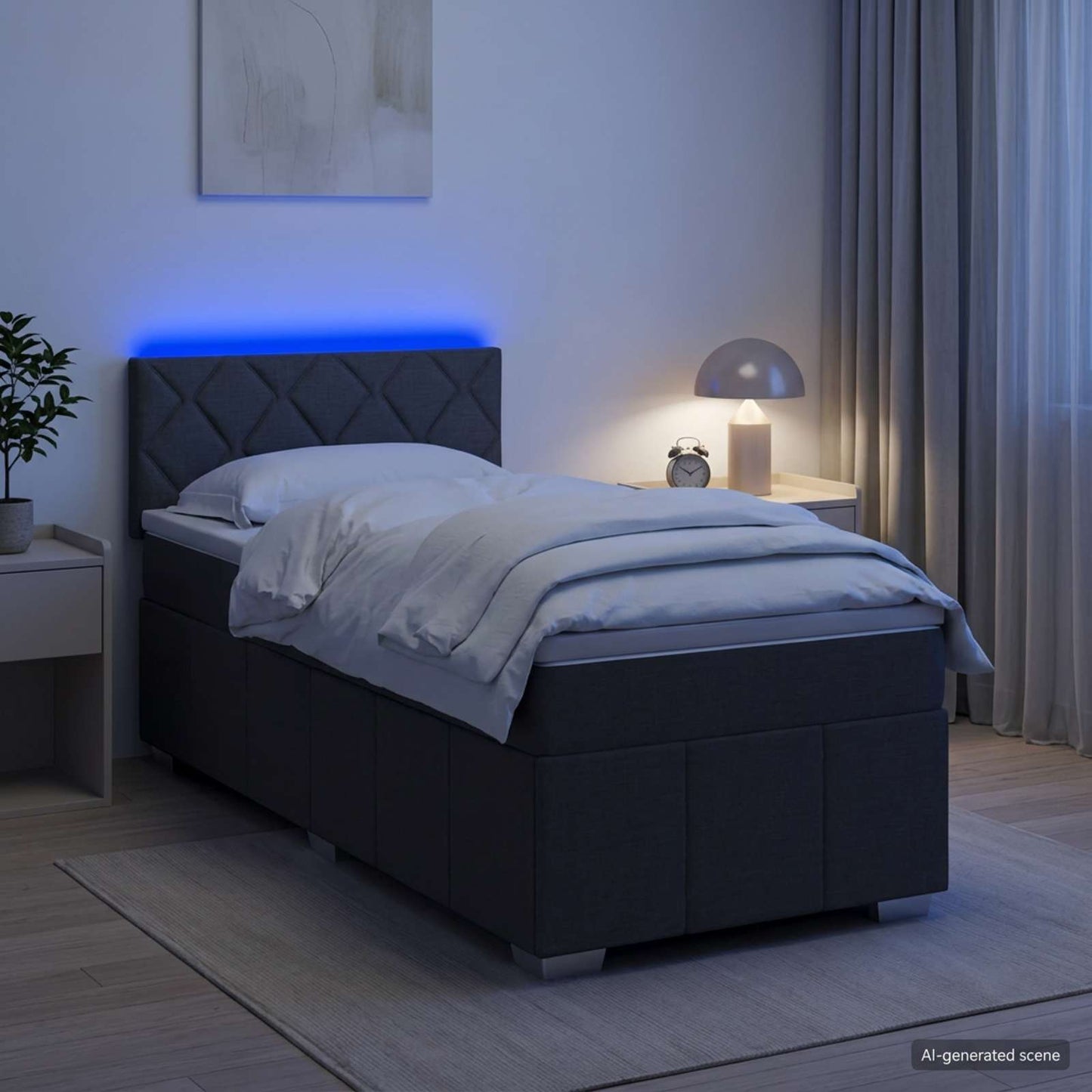 Boxmadras med topmadras Mørkegrå 90 x 190 cm Stof