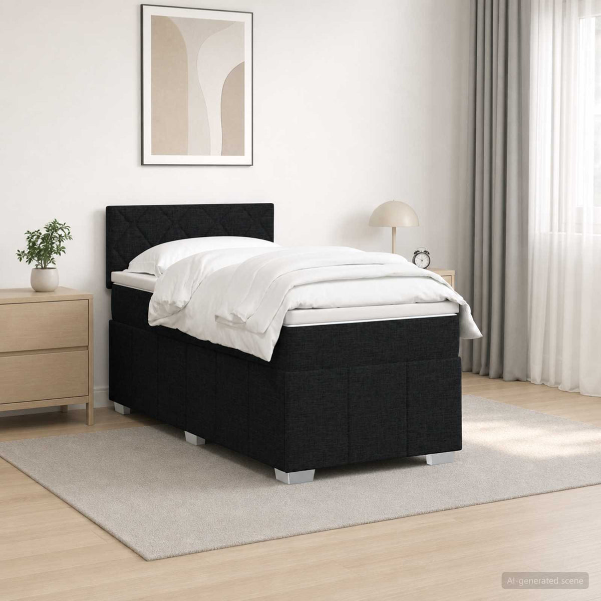 Boxmadras med topmadras med hovedgærde Sort 90 x 190 cm Stof