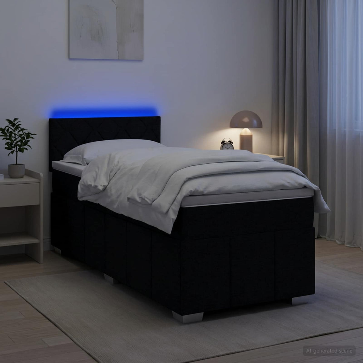 Boxmadras med topmadras med hovedgærde Sort 90 x 200 cm Stof