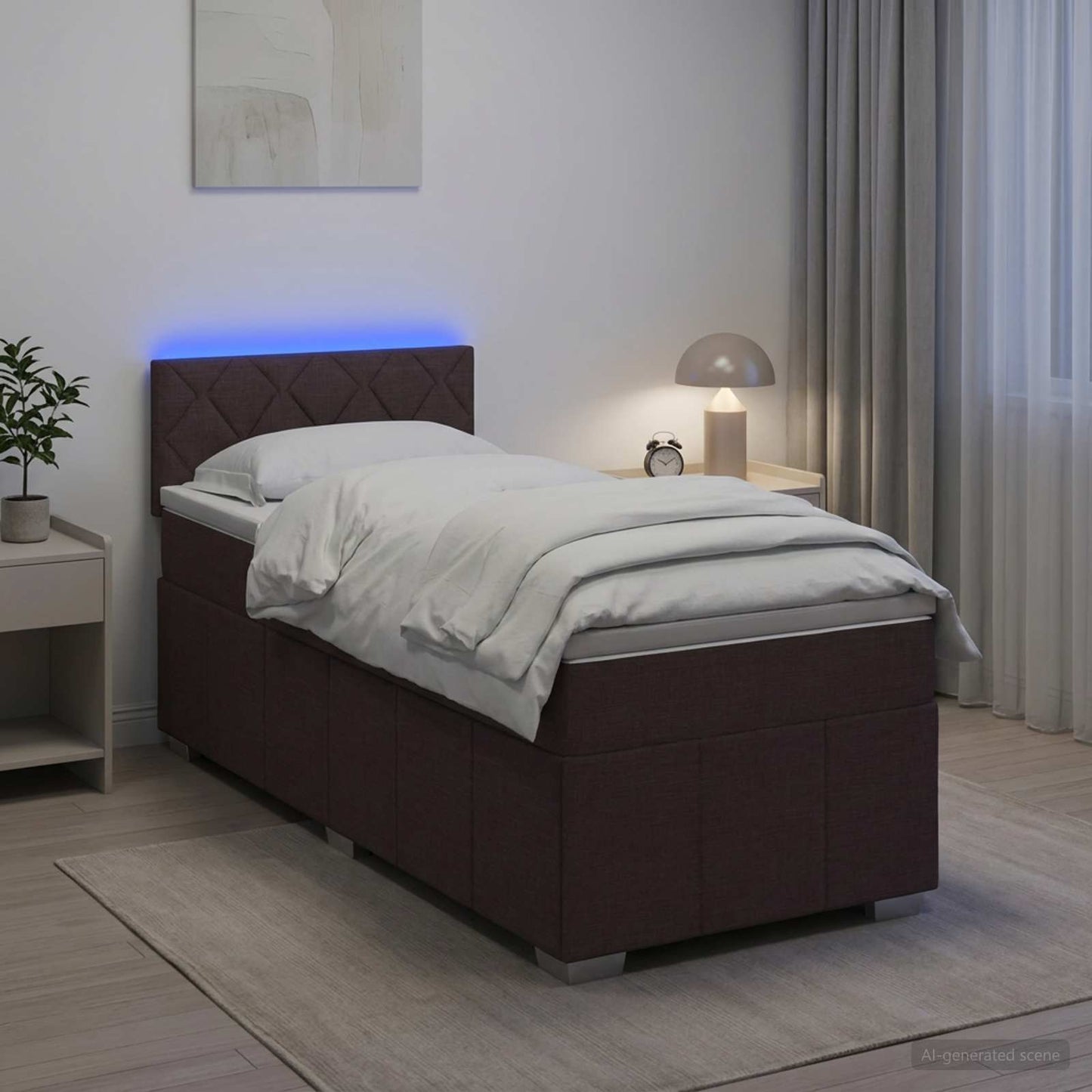 Boxmadras med topmadras Mørk Brun 90 x 200 cm Stof