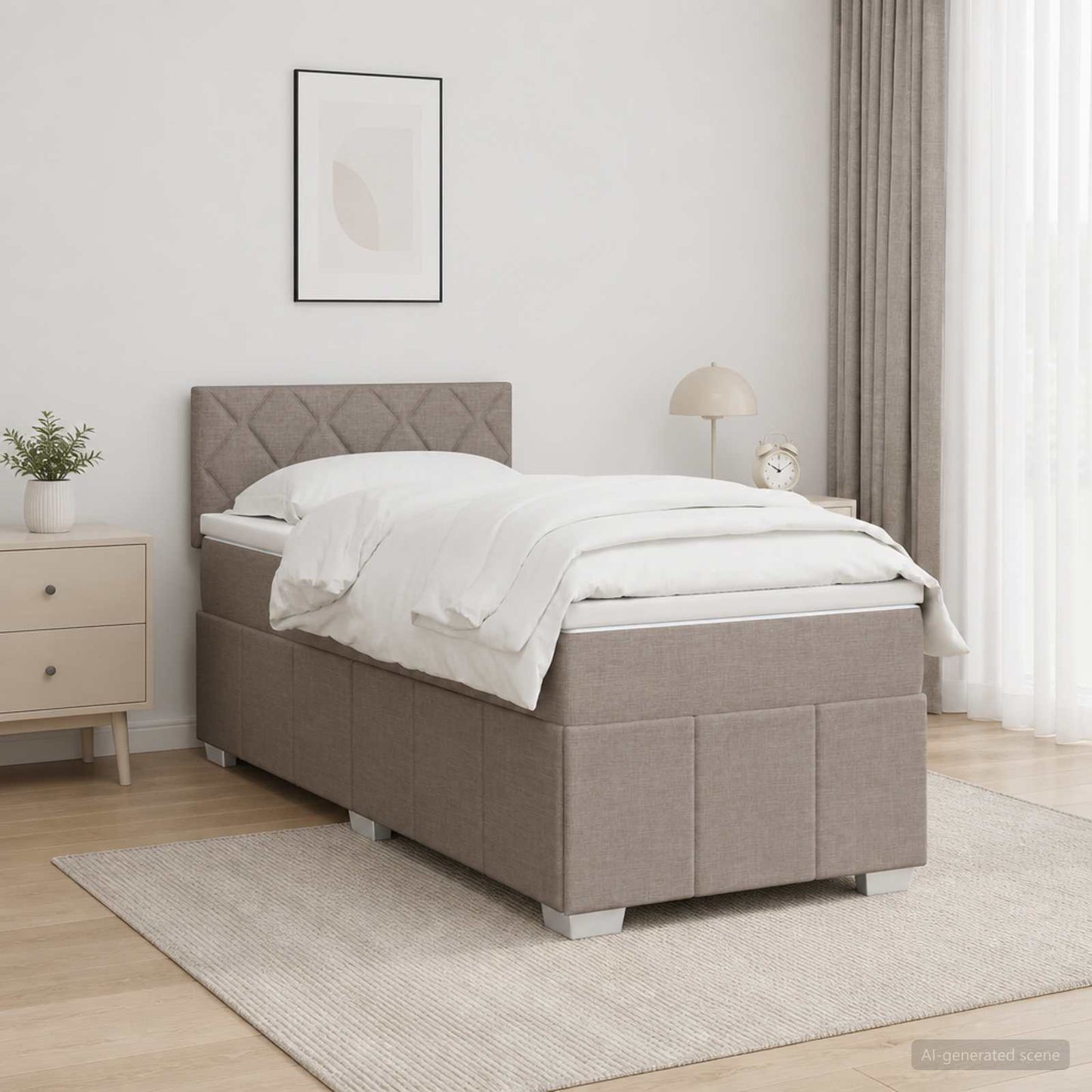 Boxmadras med topmadras med hovedgærde Gråbrun 90 x 200 cm Stof