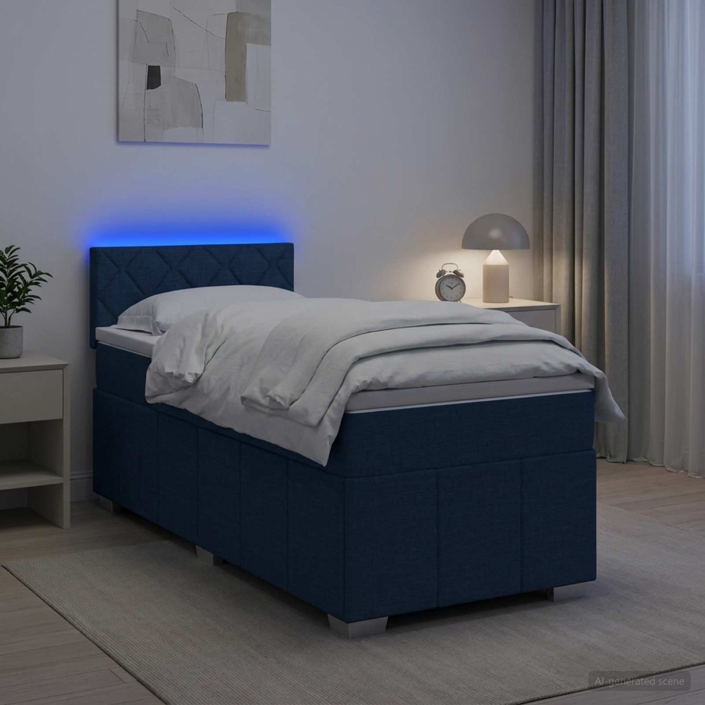 Boxmadras med topmadras med hovedgærde Blå 90 x 200 cm Stof