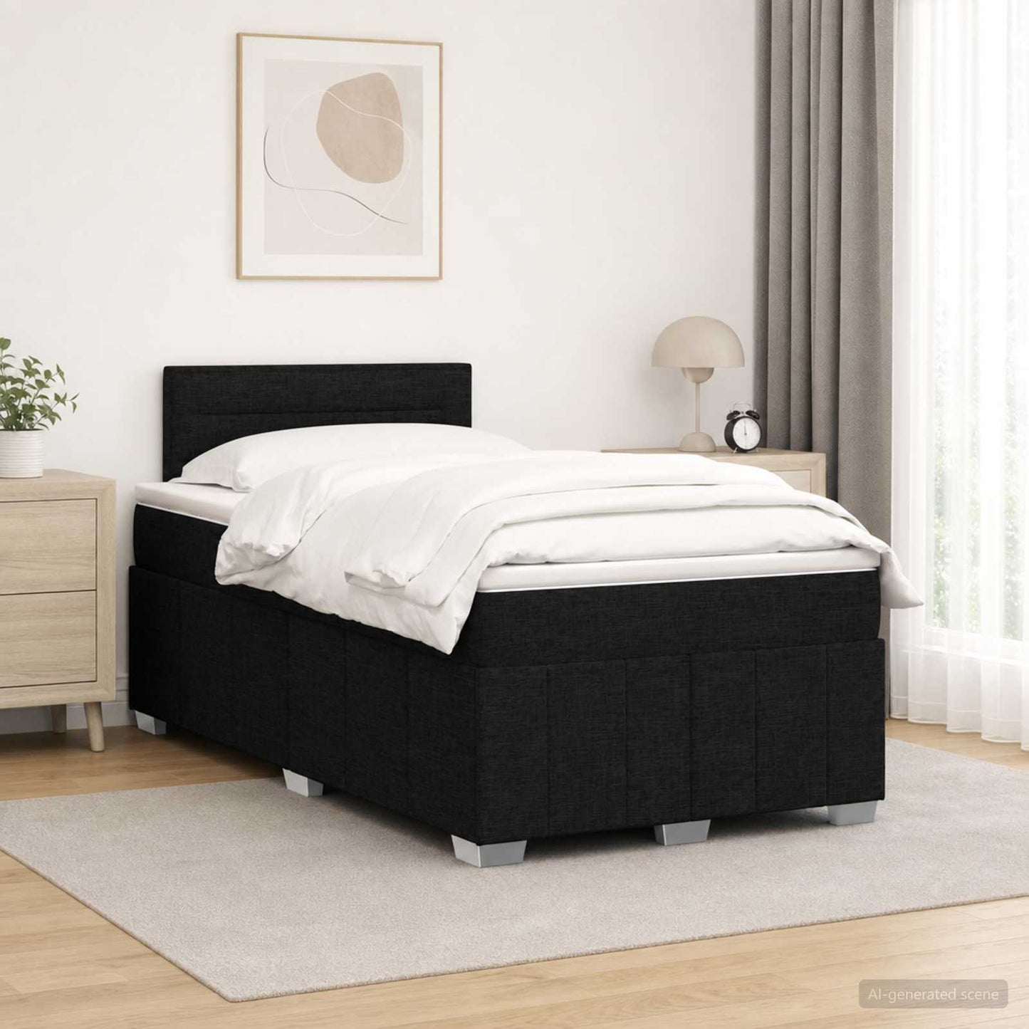 Boxmadras med topmadras med hovedgærde Sort 120 x 200 cm Stof