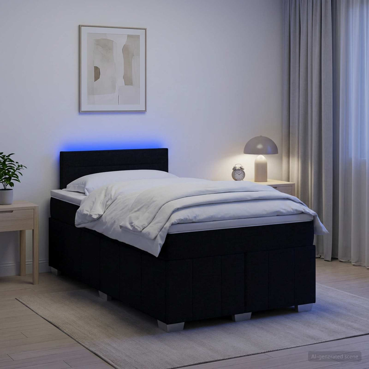 Boxmadras med topmadras med hovedgærde Sort 120 x 190 cm Stof