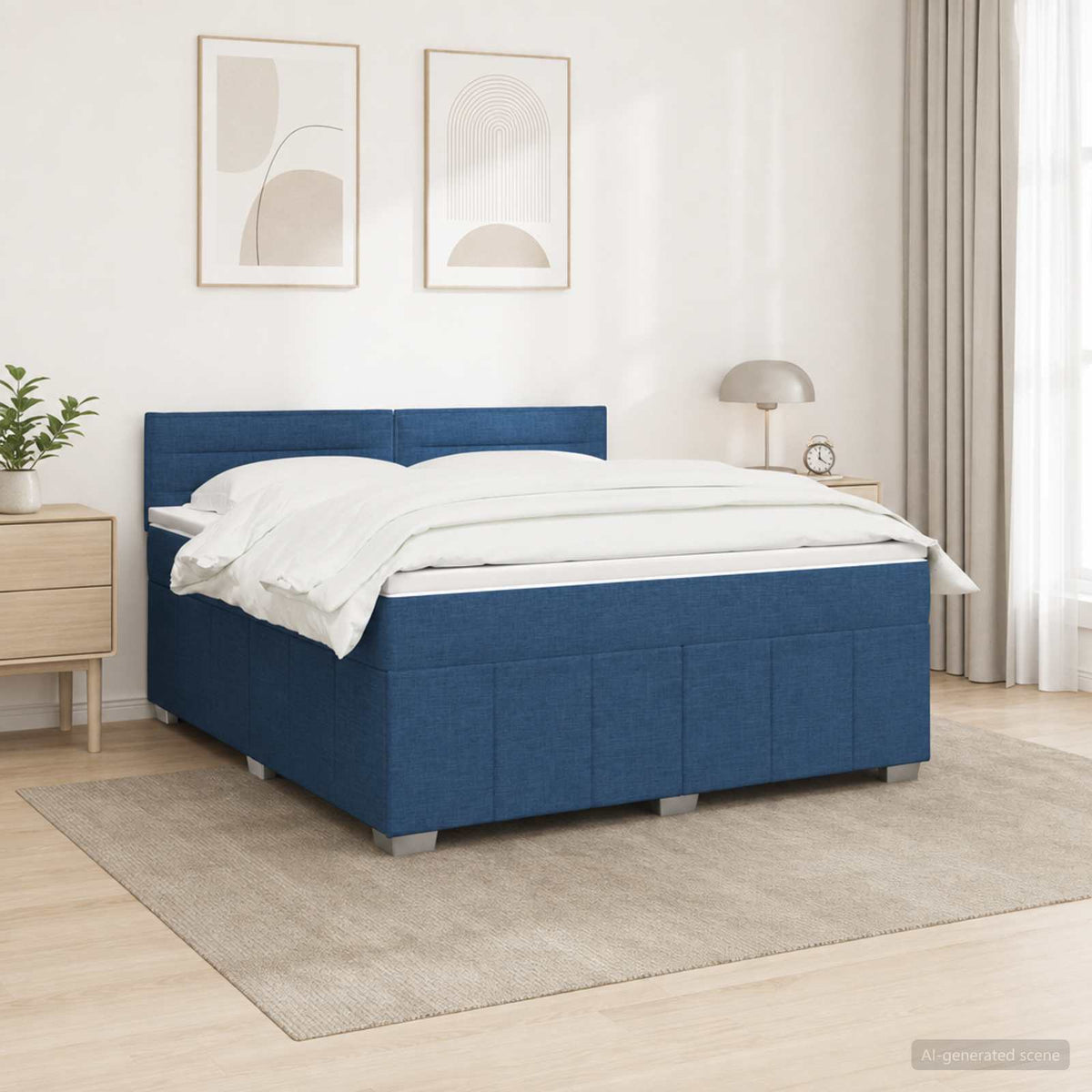 Boxmadras med topmadras med hovedgærde Blå 140 x 200 cm Stof