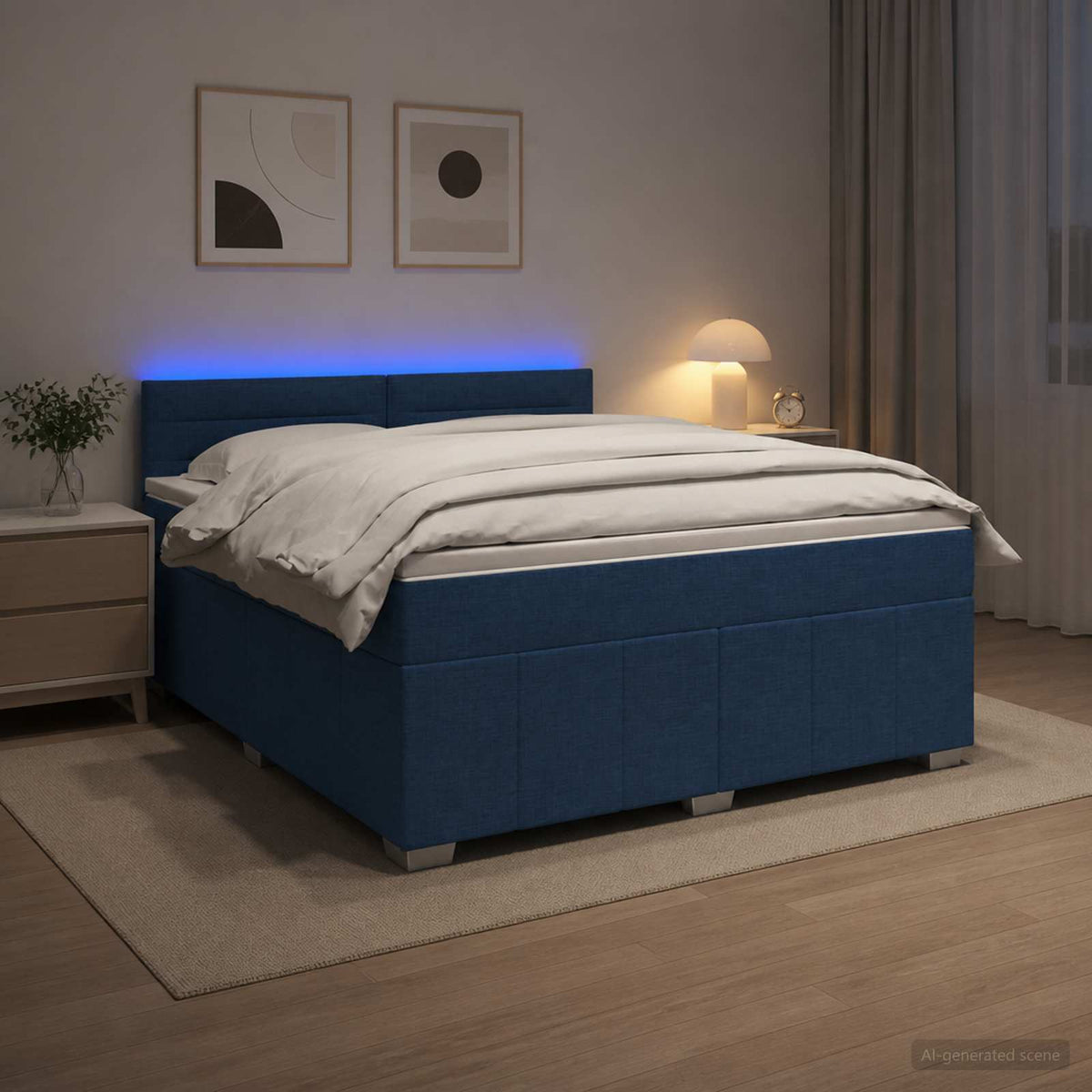 Boxmadras med topmadras med hovedgærde Blå 140 x 200 cm Stof
