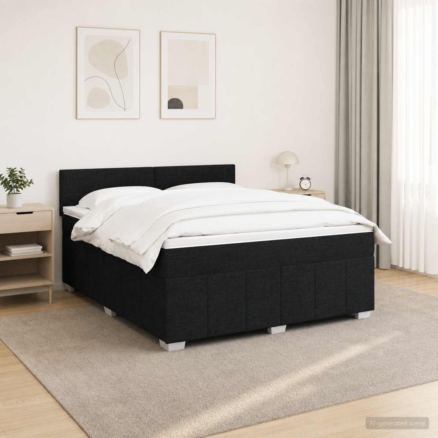 Boxmadras med topmadras med hovedgærde Sort 140 x 190 cm Stof