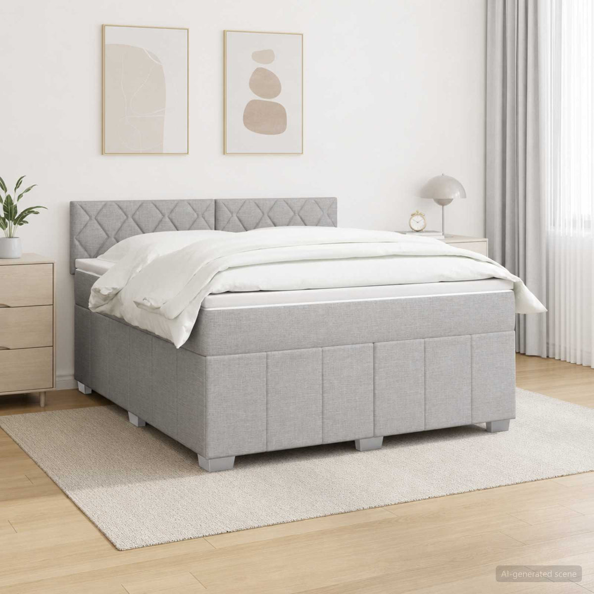 Boxmadras med topmadras Lysegrå 140 x 190 cm Stof