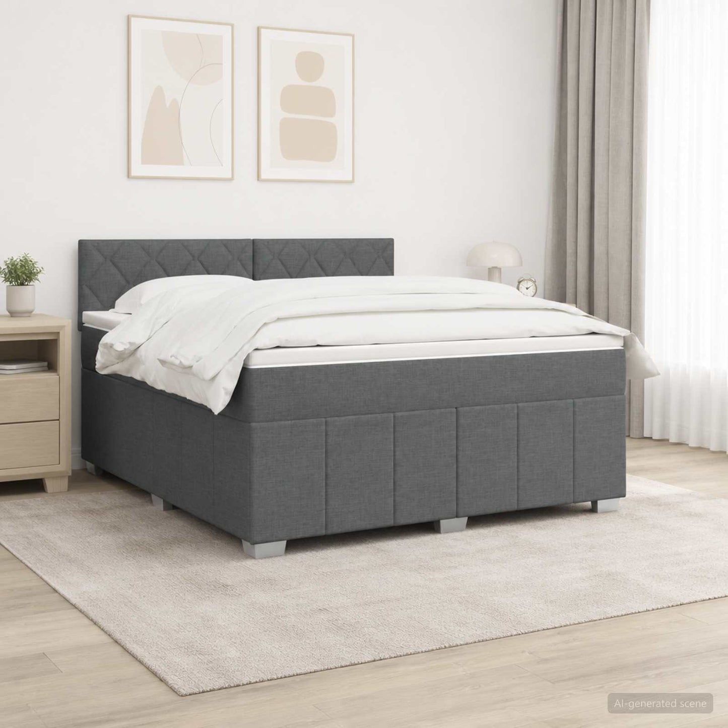 Boxmadras med topmadras Mørkegrå 140 x 190 cm Stof