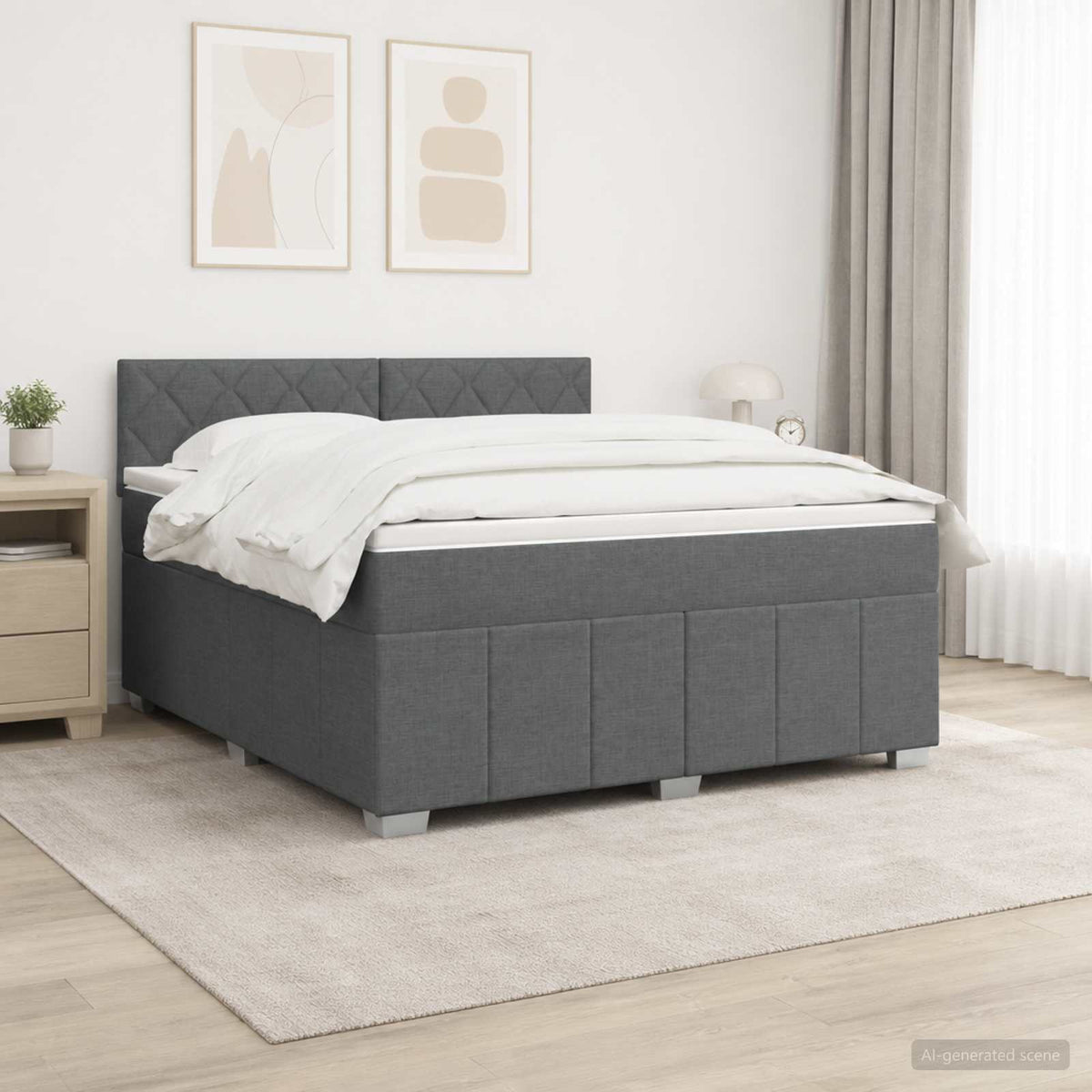 Boxmadras med topmadras Mørkegrå 180 x 200 cm Stof