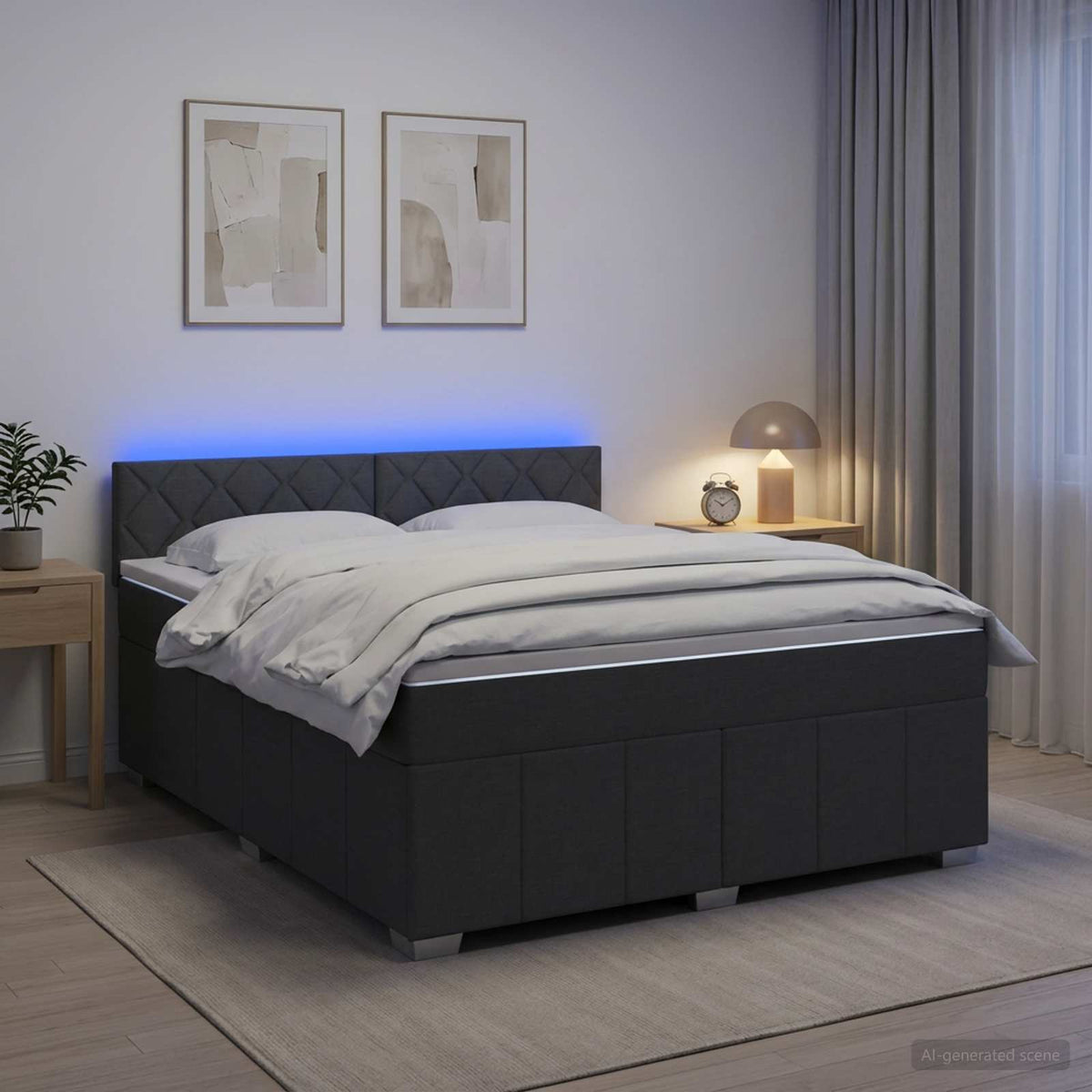 Boxmadras med topmadras Mørkegrå 180 x 200 cm Stof