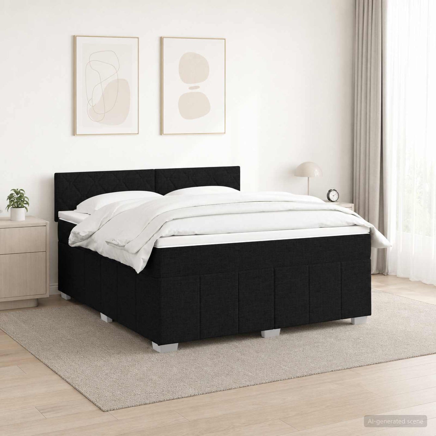 Boxmadras med topmadras med hovedgærde Sort 140 x 200 cm Stof