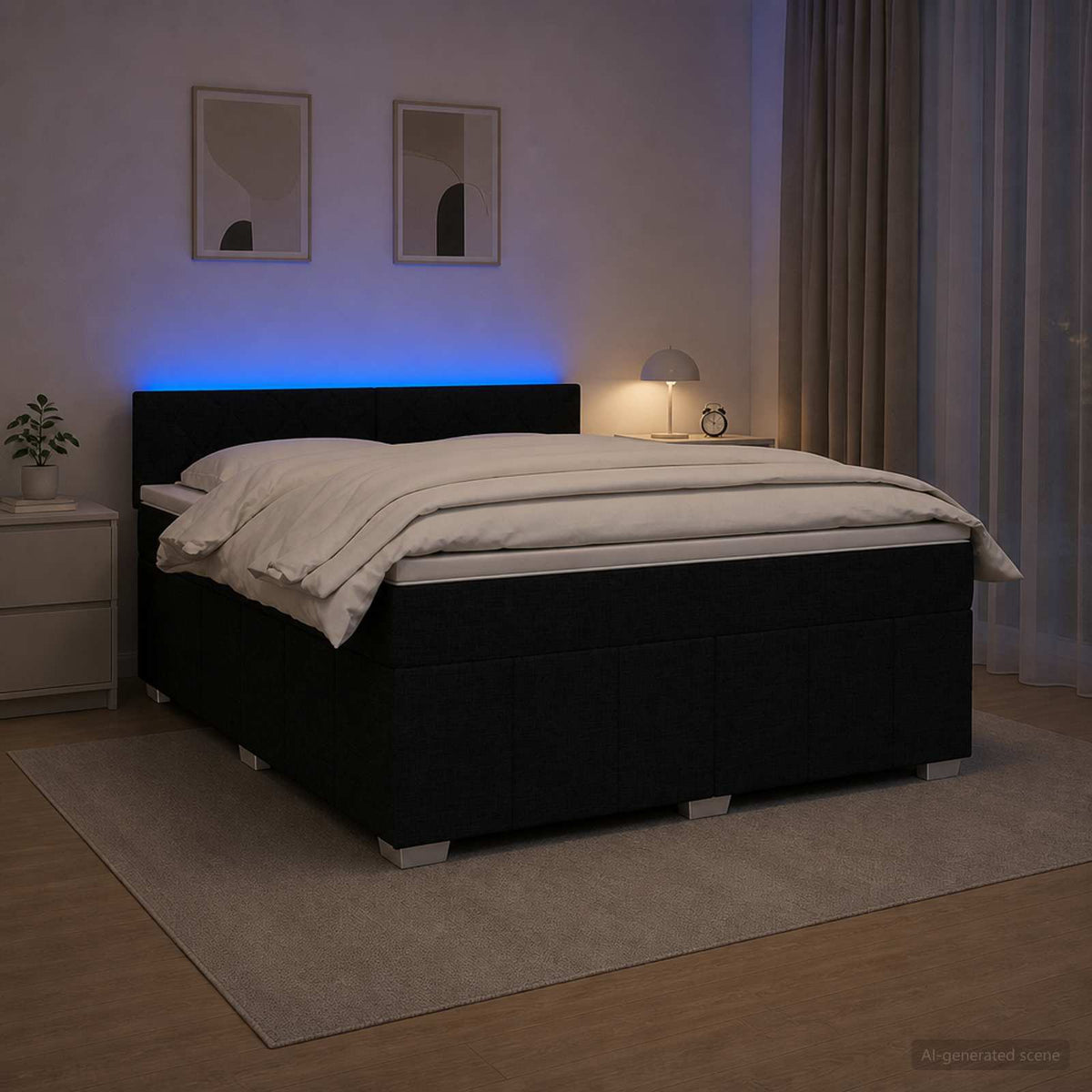 Boxmadras med topmadras med hovedgærde Sort 180 x 200 cm Stof