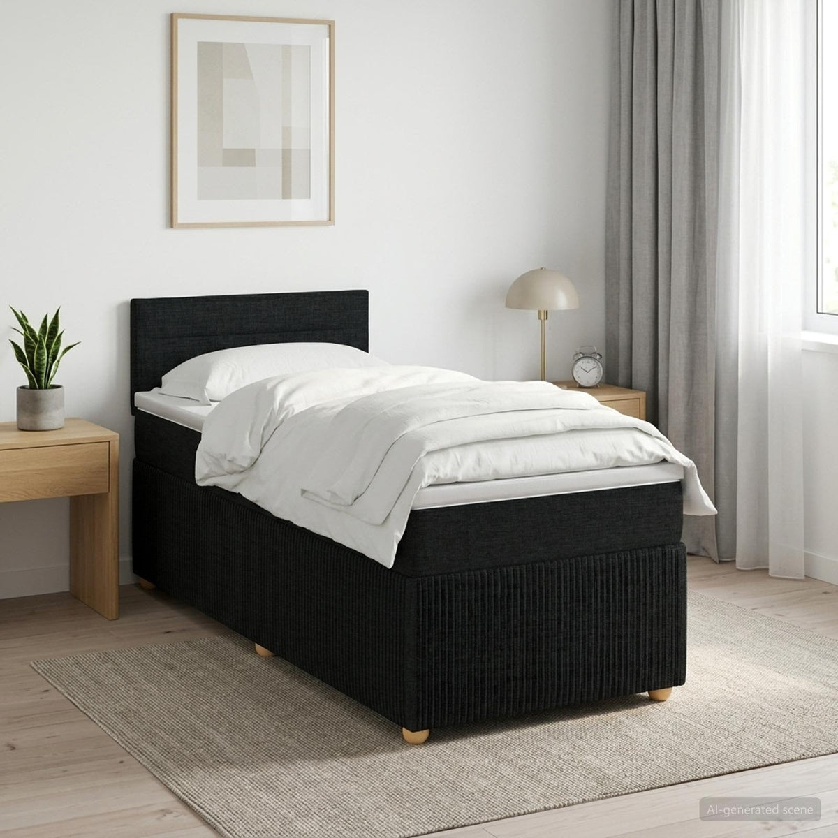 Boxmadras med topmadras med hovedgærde Sort 90 x 200 cm Stof