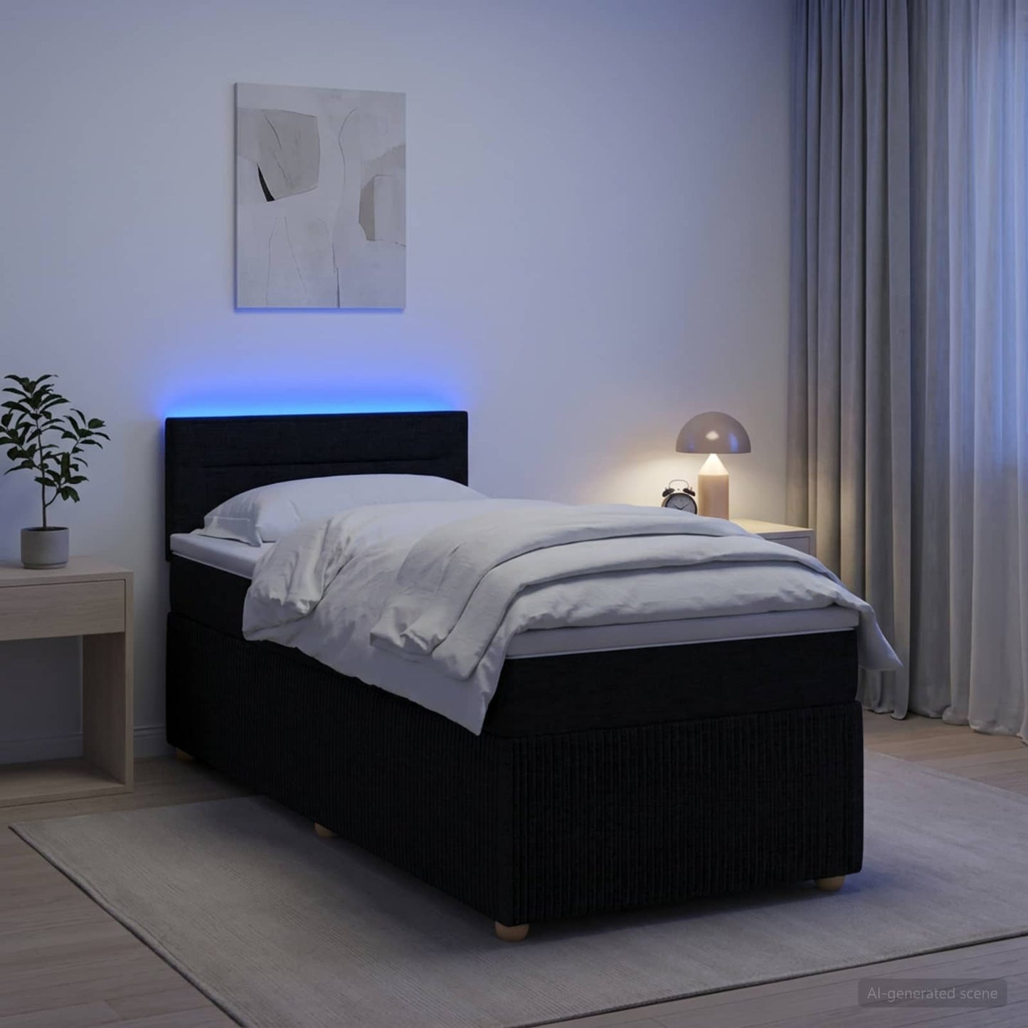 Boxmadras med topmadras med hovedgærde Sort 90 x 200 cm Stof