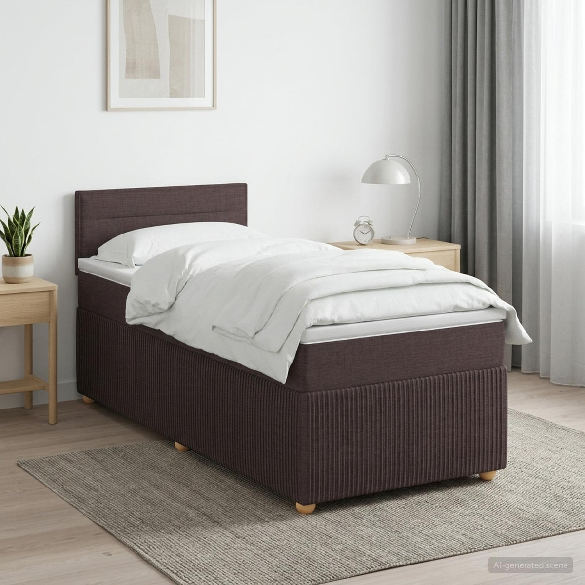 Boxmadras med topmadras Mørk Brun 90 x 200 cm Stof