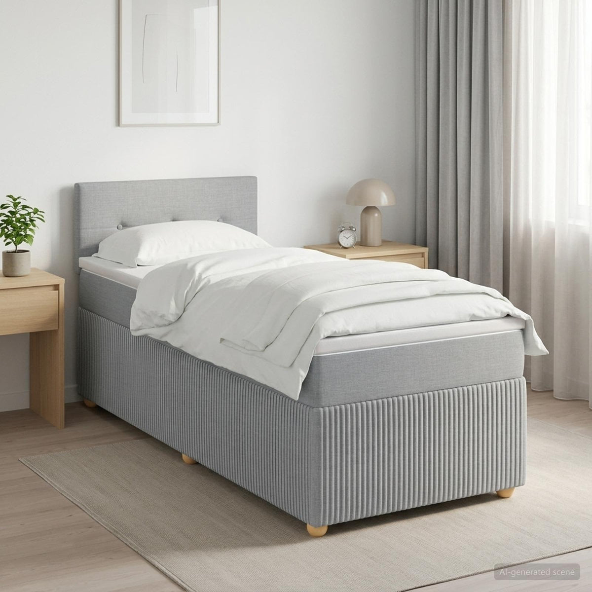Boxmadras med topmadras med hovedgærde Lysegrå 90 x 190 cm Stof