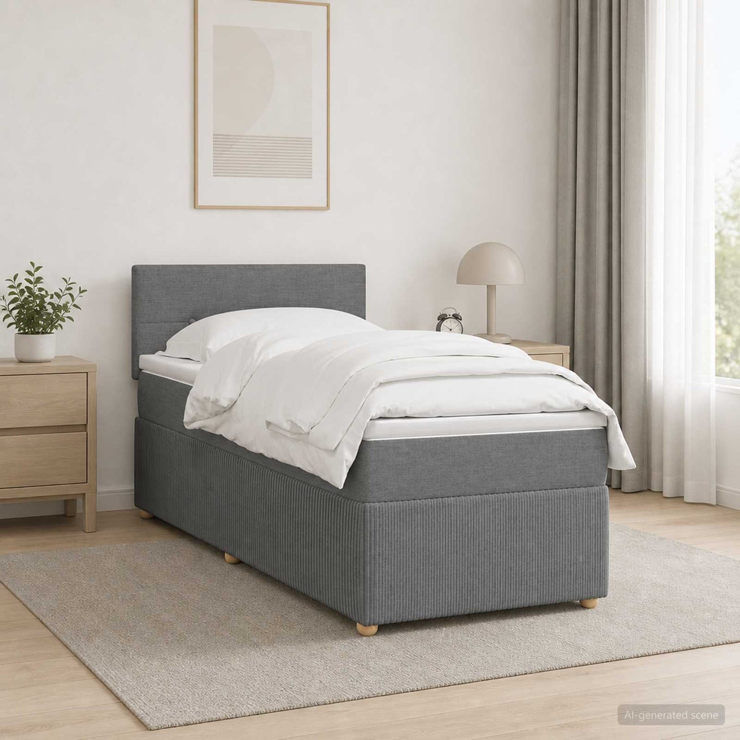 Boxmadras med topmadras Mørkegrå 90 x 200 cm Stof