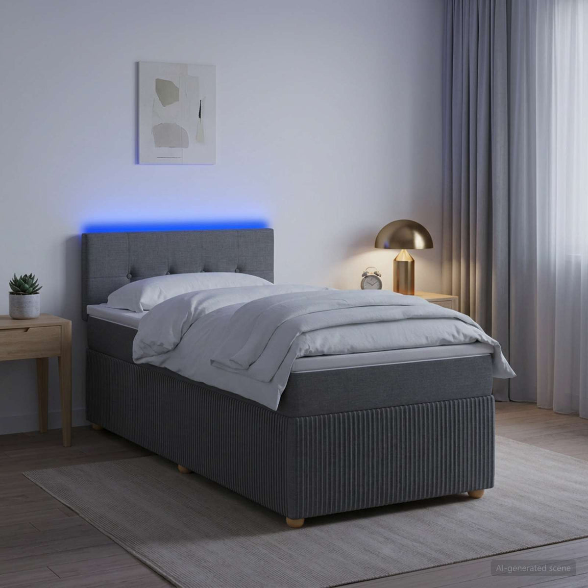 Boxmadras med topmadras Mørkegrå 90 x 190 cm Stof
