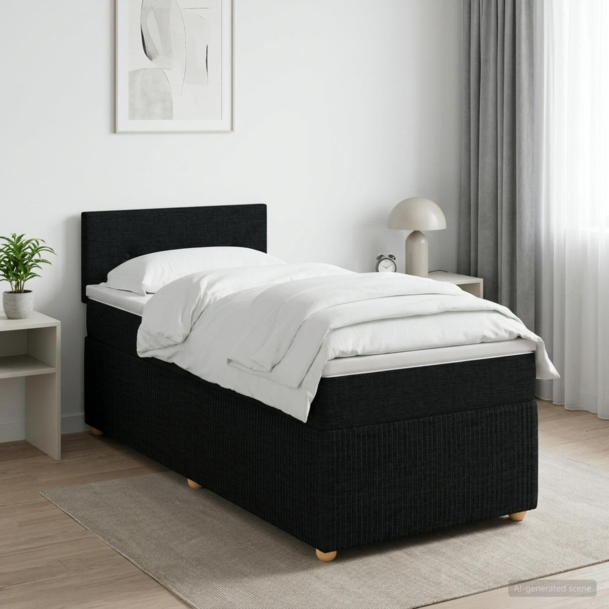 Boxmadras med topmadras med hovedgærde Sort 80 x 200 cm Stof