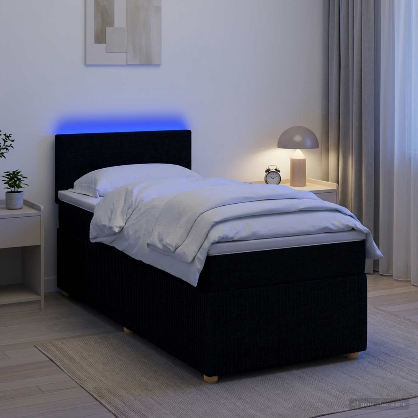 Boxmadras med topmadras med hovedgærde Sort 90 x 200 cm Stof