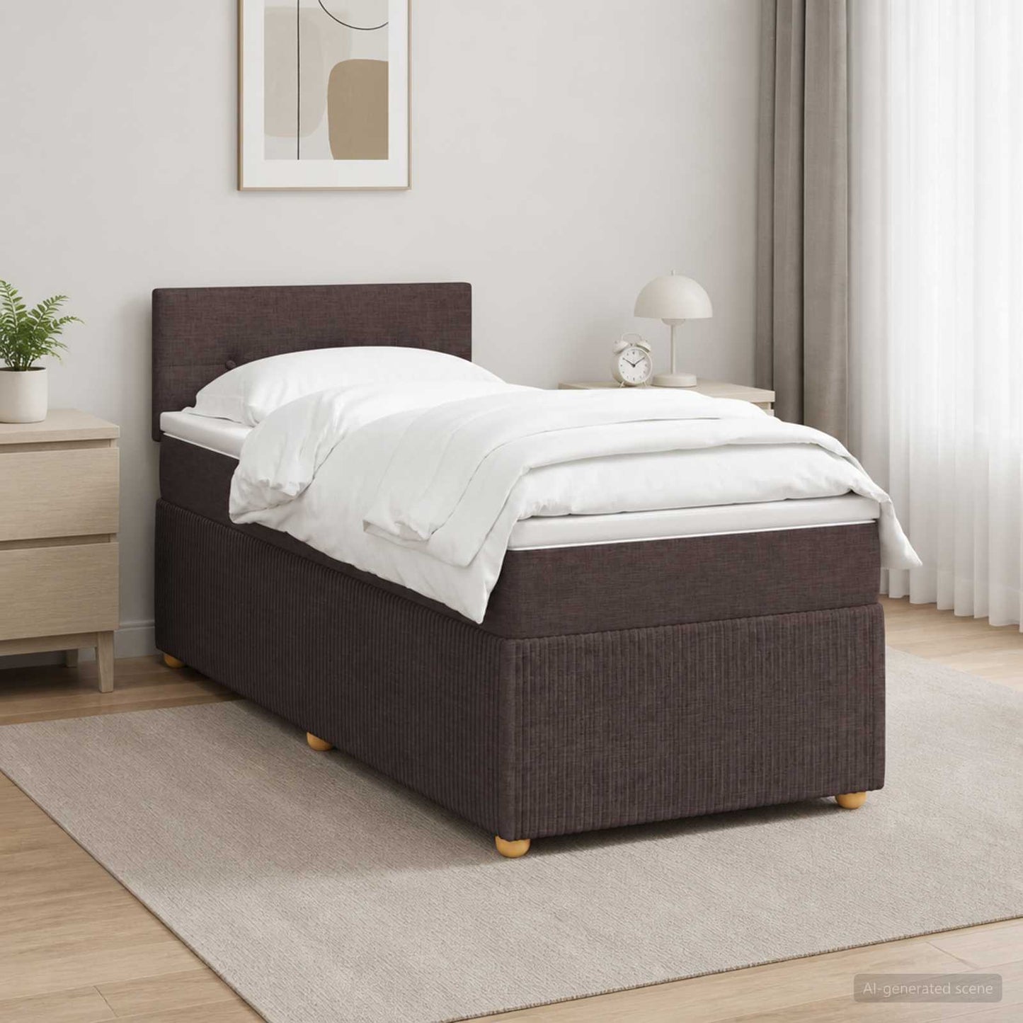 Boxmadras med topmadras Mørk Brun 80 x 200 cm Stof