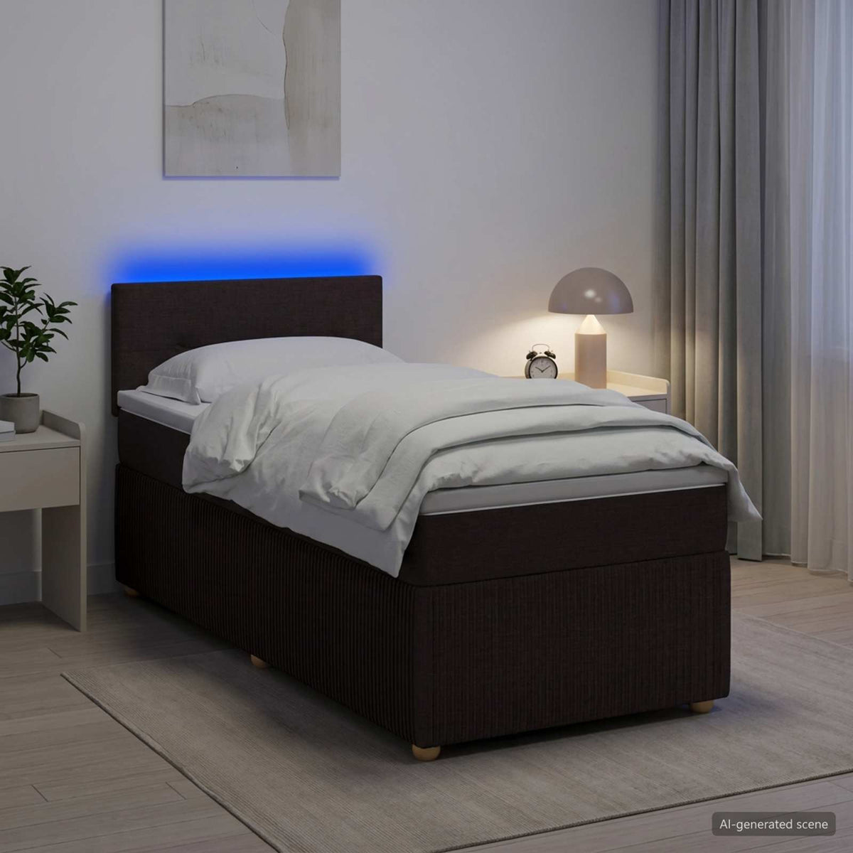 Boxmadras med topmadras Mørk Brun 90 x 200 cm Stof