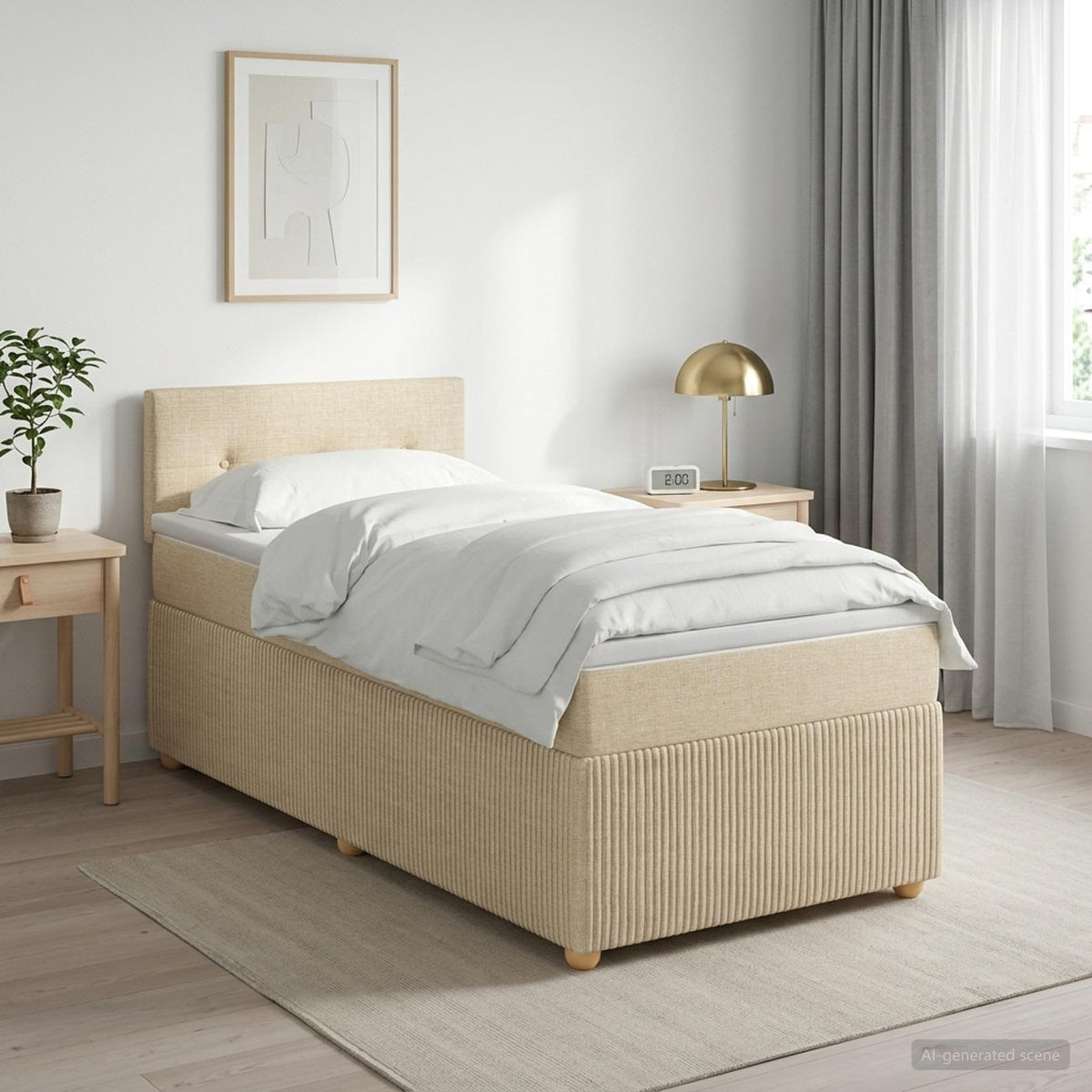Boxmadras med topmadras Cremefarvet 90 x 190 cm Stof