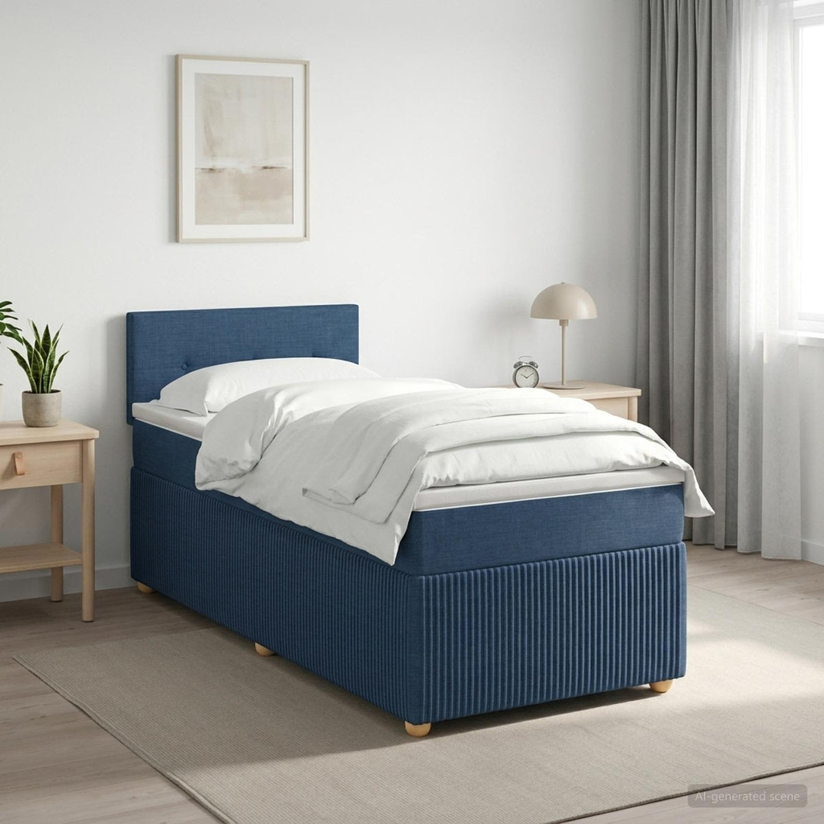 Boxmadras med topmadras med hovedgærde Blå 90 x 200 cm Stof