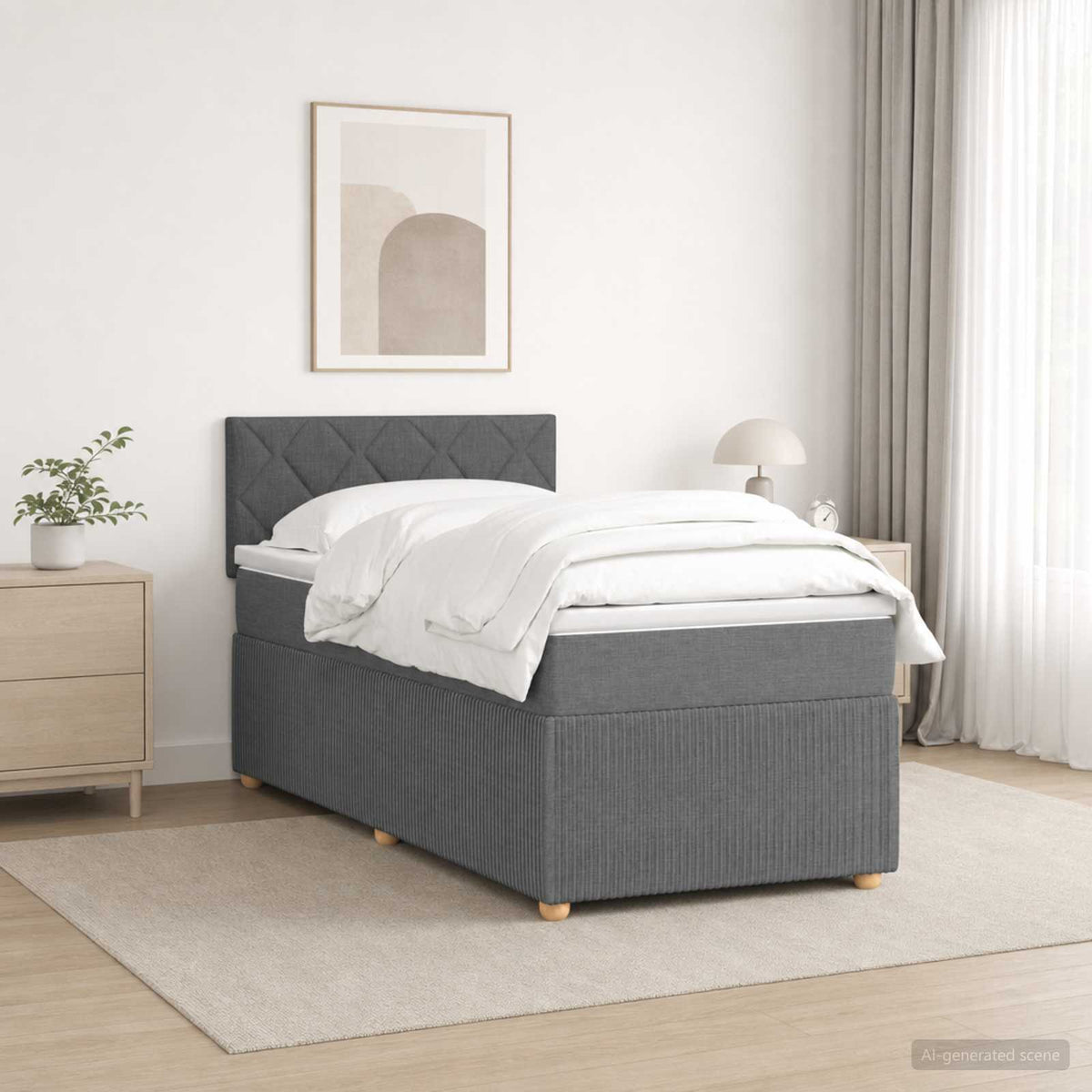 Boxmadras med topmadras Mørkegrå 90 x 190 cm Stof