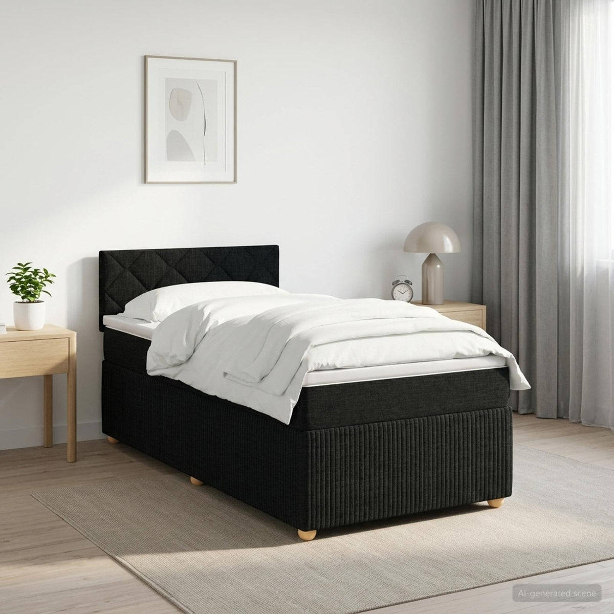 Boxmadras med topmadras med hovedgærde Sort 100 x 200 cm Stof