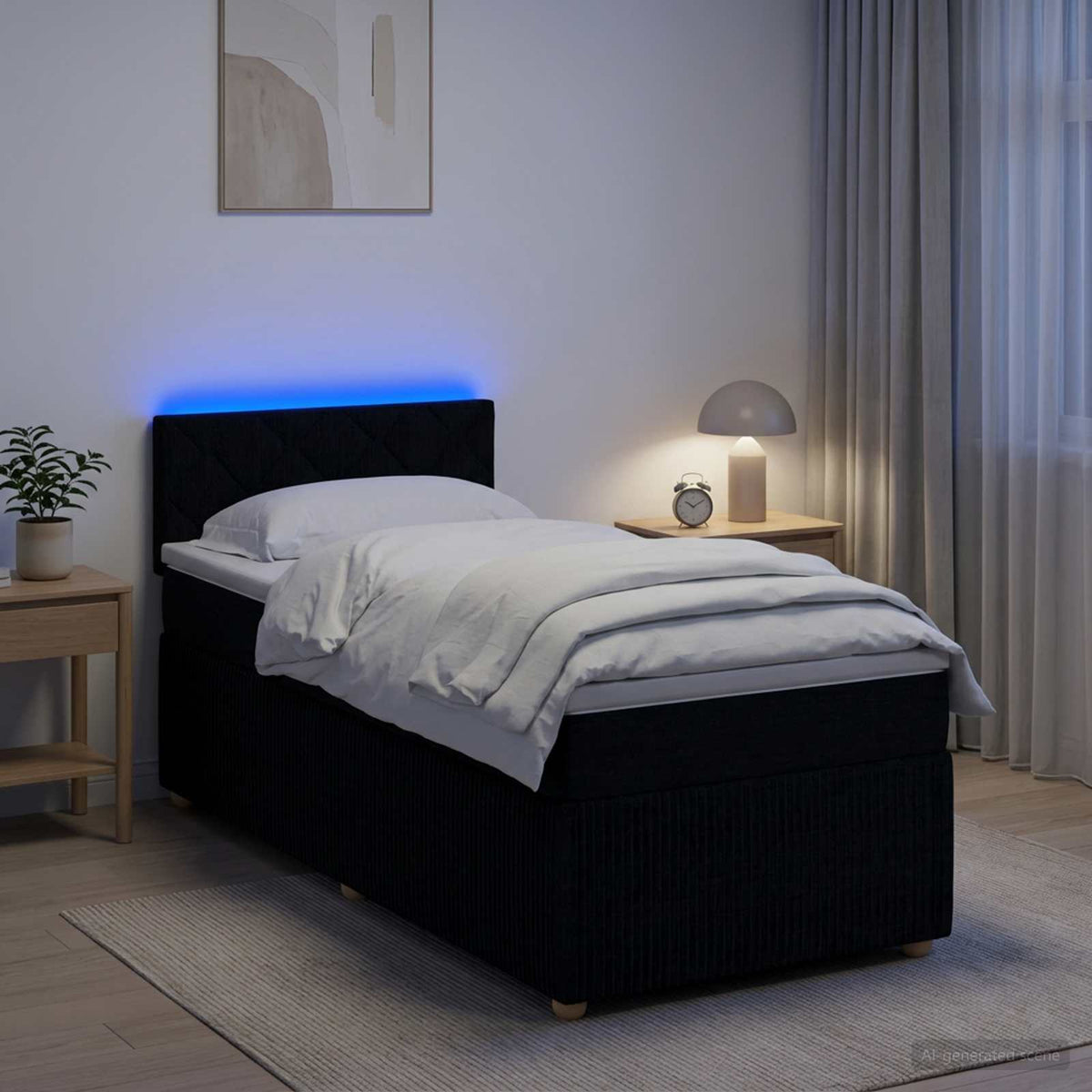 Boxmadras med topmadras med hovedgærde Sort 80 x 200 cm Stof