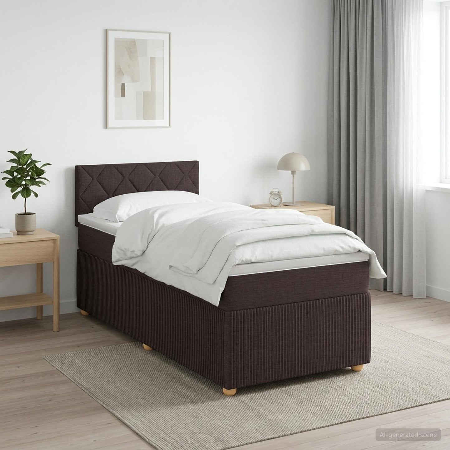 Boxmadras med topmadras Mørk Brun 90 x 190 cm Stof