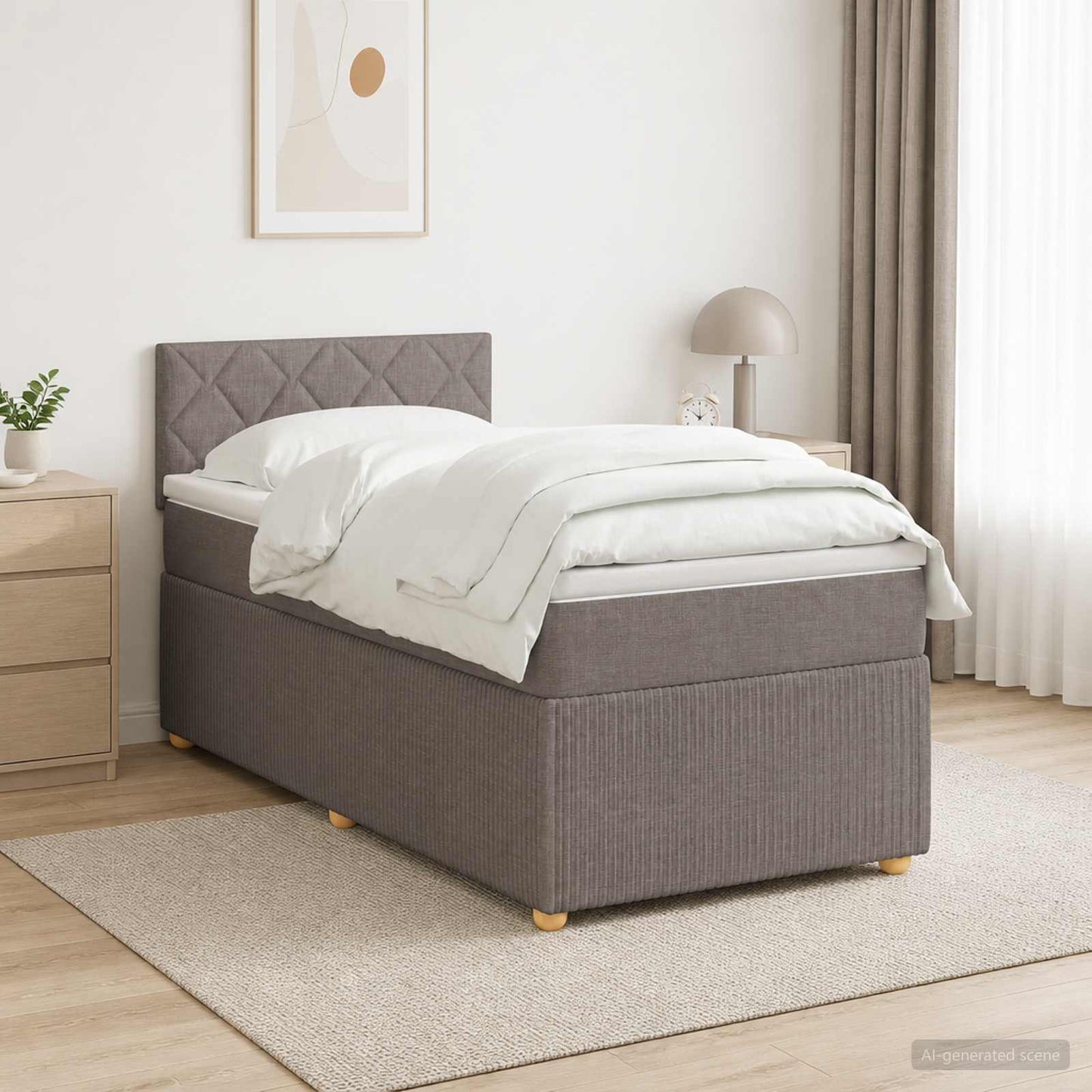 Boxmadras med topmadras med hovedgærde Gråbrun 80 x 200 cm Stof