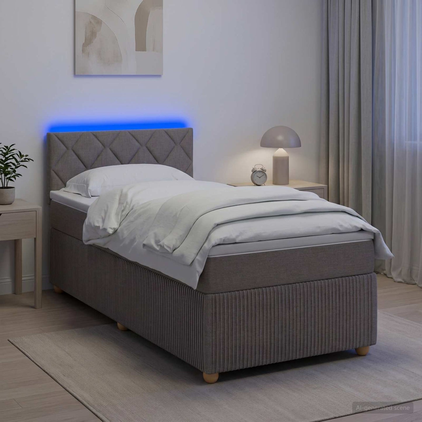 Boxmadras med topmadras med hovedgærde Gråbrun 90 x 190 cm Stof