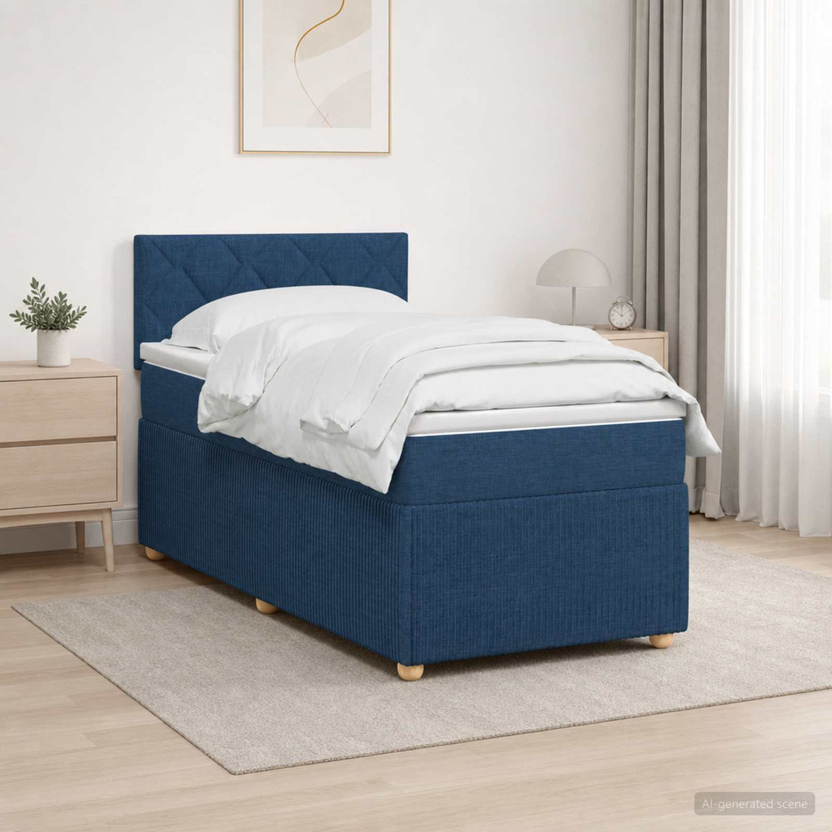 Boxmadras med topmadras med hovedgærde Blå 80 x 200 cm Stof