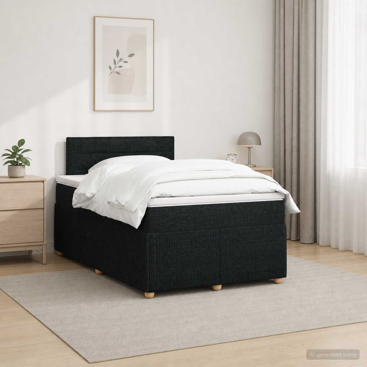 Boxmadras med topmadras med hovedgærde Sort 120 x 190 cm Stof