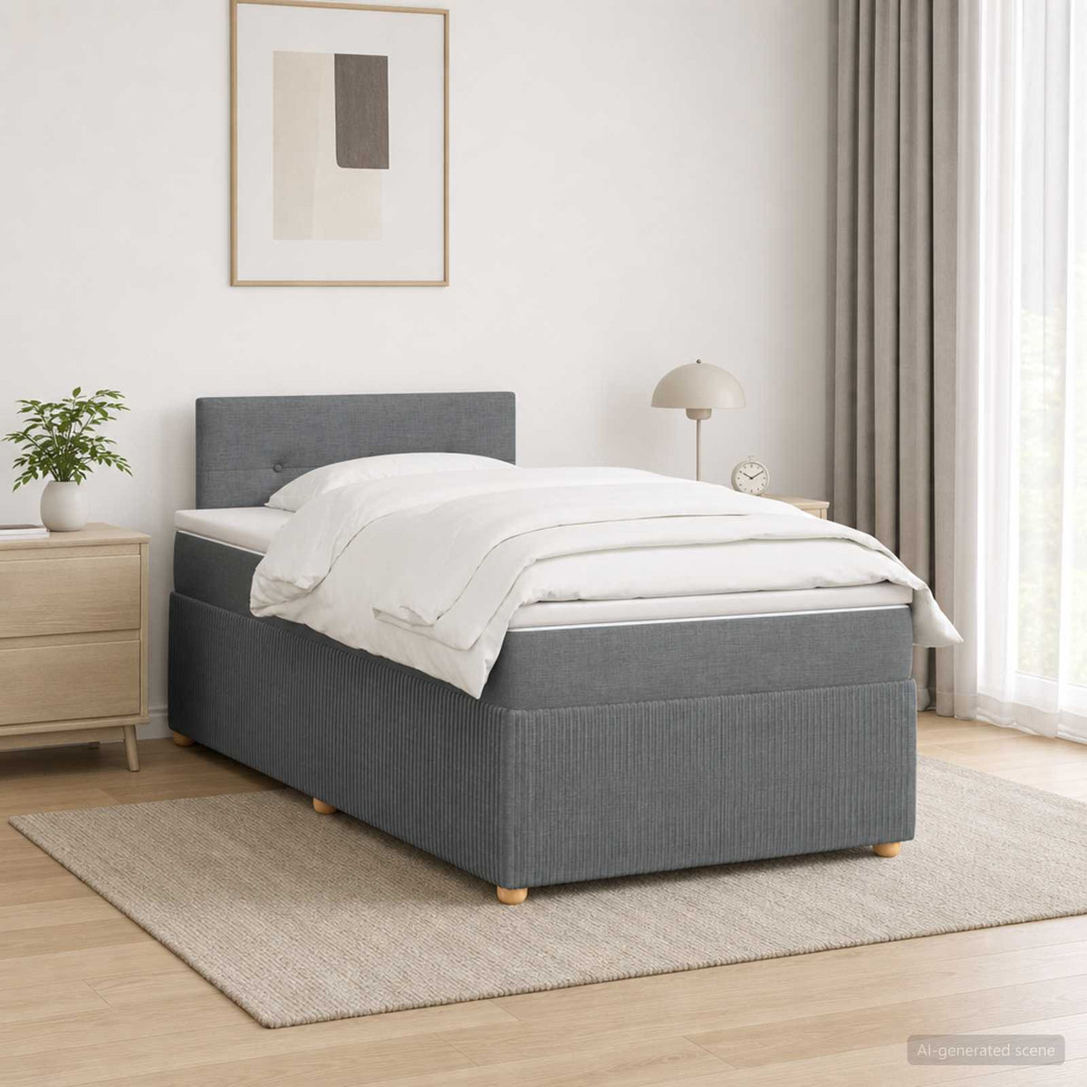 Boxmadras med topmadras Mørkegrå 120 x 190 cm Stof