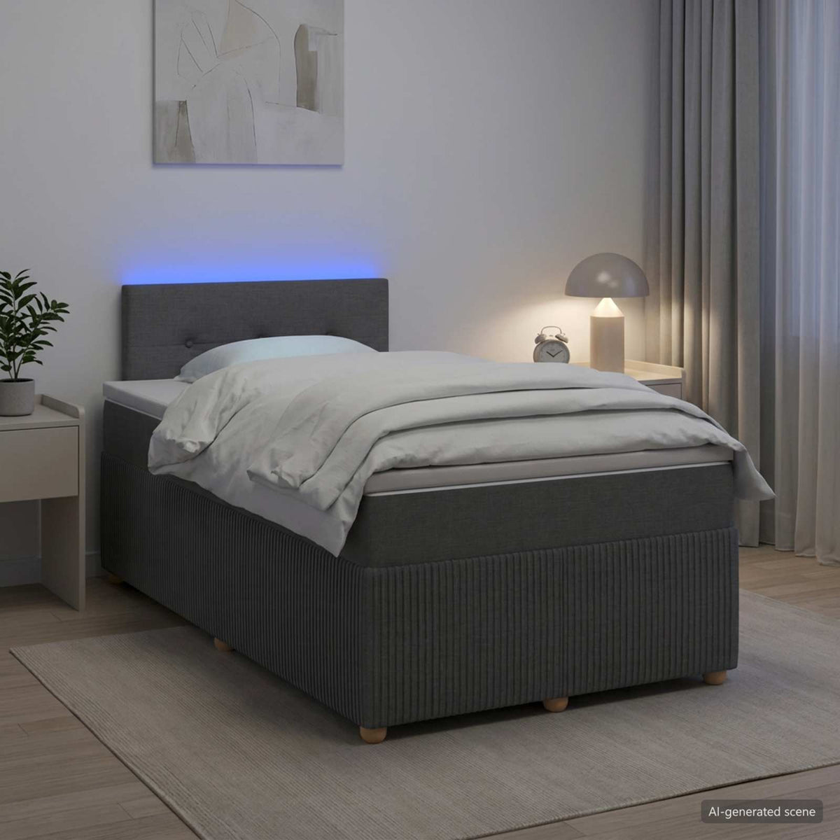 Boxmadras med topmadras Mørkegrå 120 x 200 cm Stof