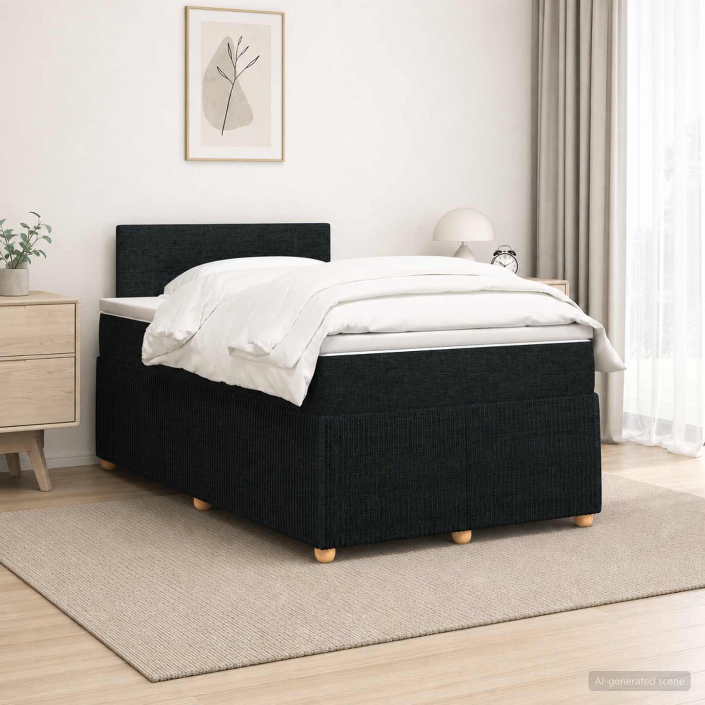 Boxmadras med topmadras med hovedgærde Sort 120 x 190 cm Stof