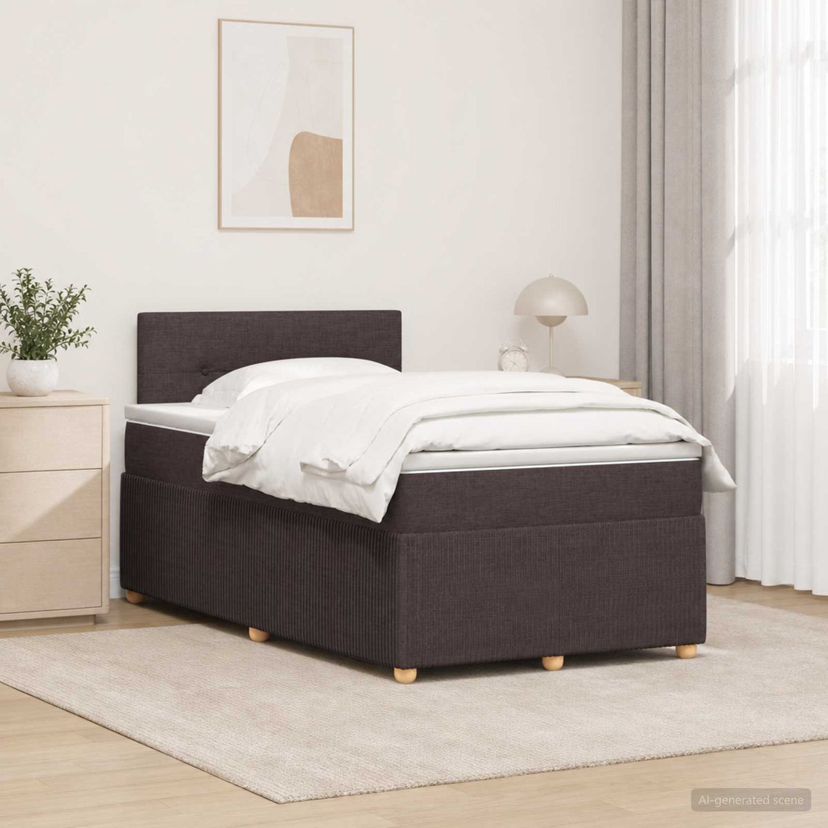 Boxmadras med topmadras Mørk Brun 120 x 200 cm Stof