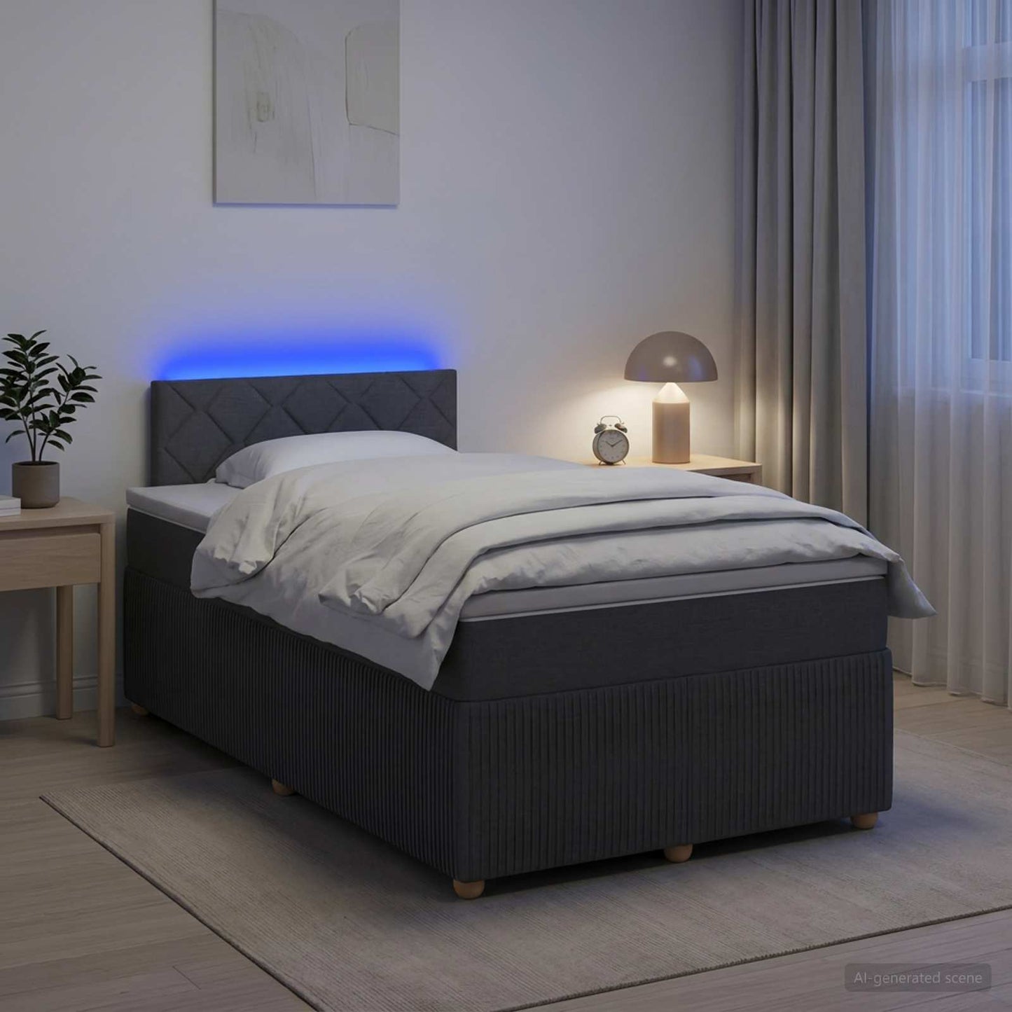 Boxmadras med topmadras Mørkegrå 120 x 190 cm Stof