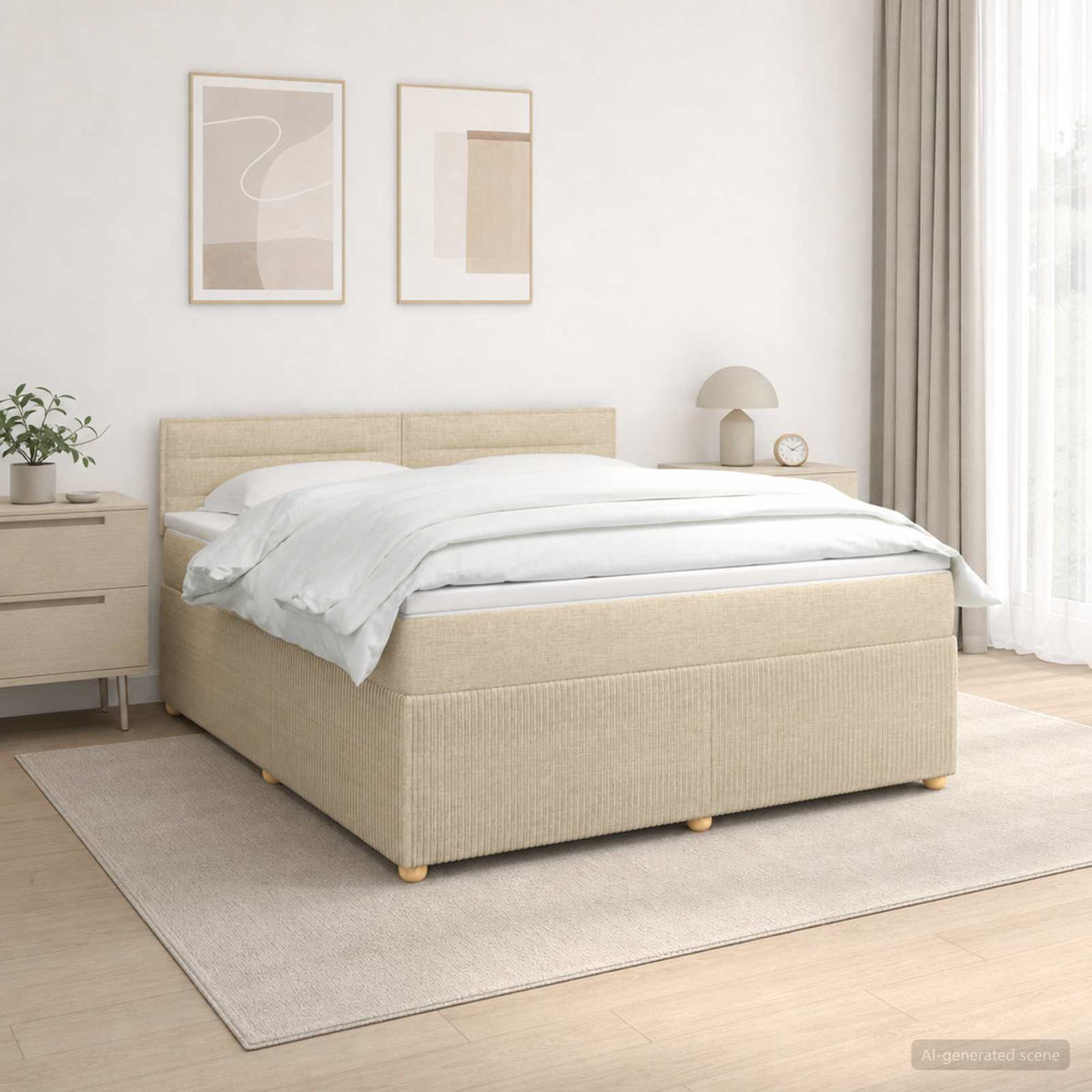 Boxmadras med topmadras Cremefarvet 140 x 190 cm Stof